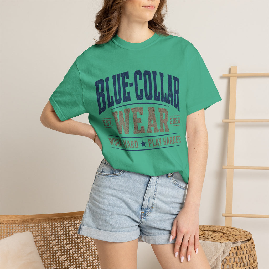 Blue-Collar Wear T-Shirt — "Work Hard • Play Harder" Retro Workwear Tee