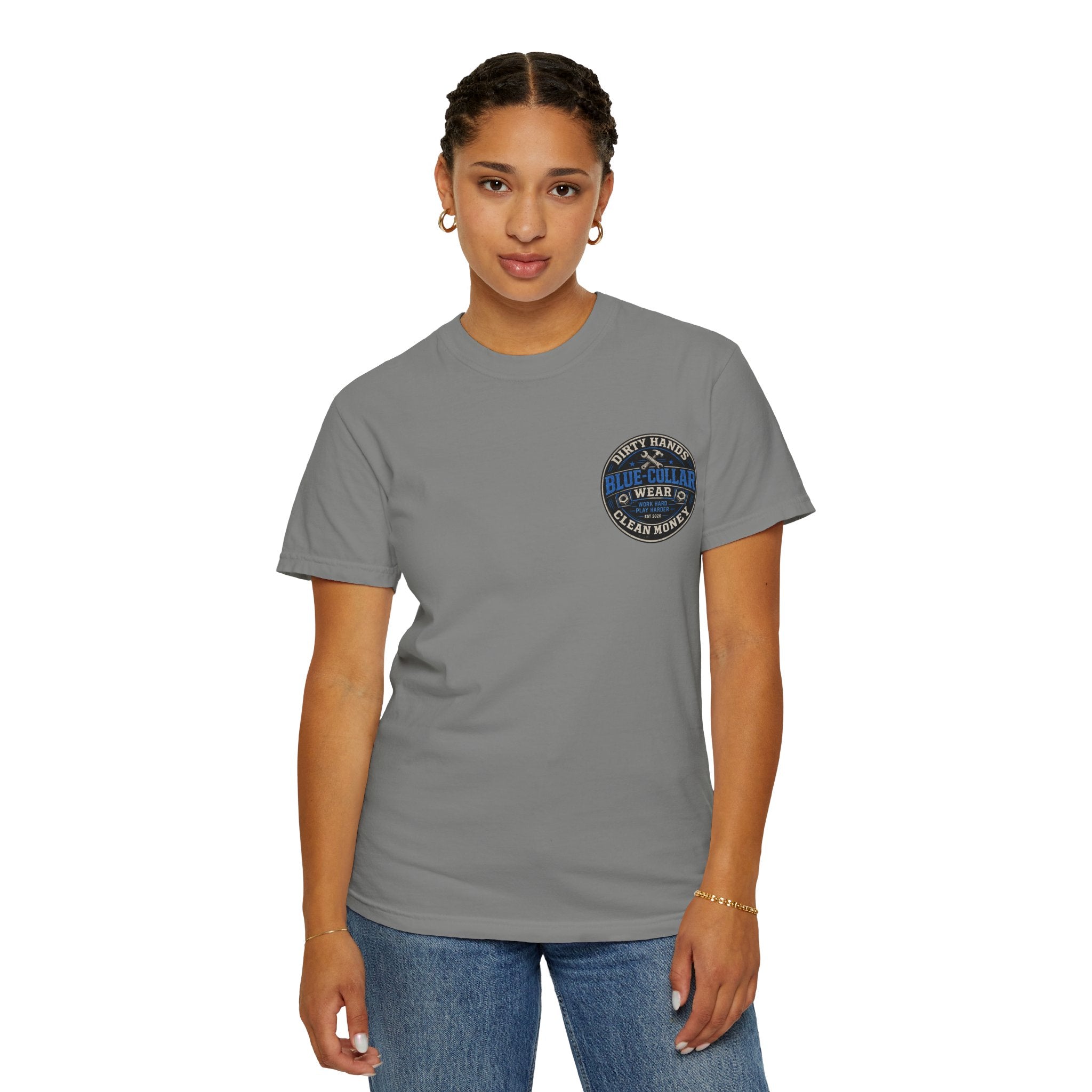 Blue-Collar T-Shirt — "Dirty Hands, Clean Money" Workwear Graphic Tee