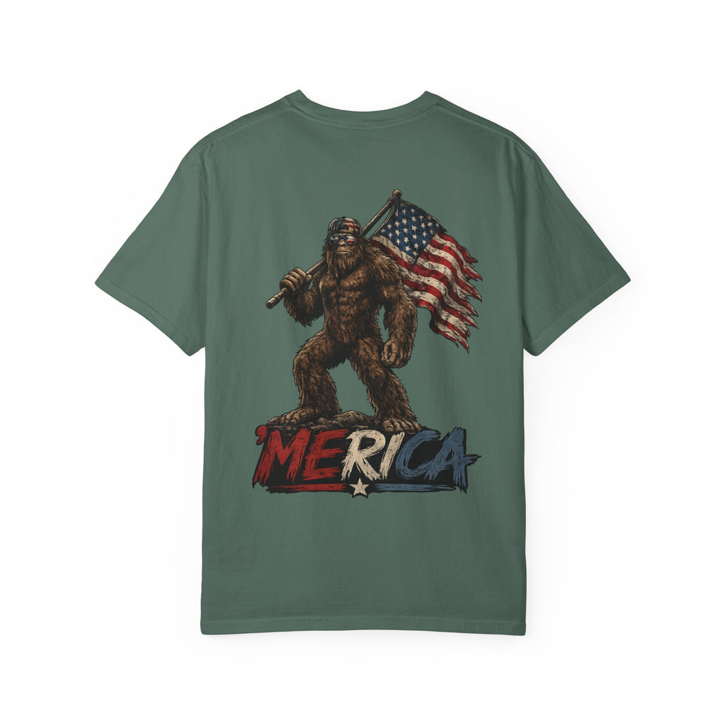 Merica Bigfoot Flag T-Shirt — 'Blue Collar' Patriotic Graphic Tee