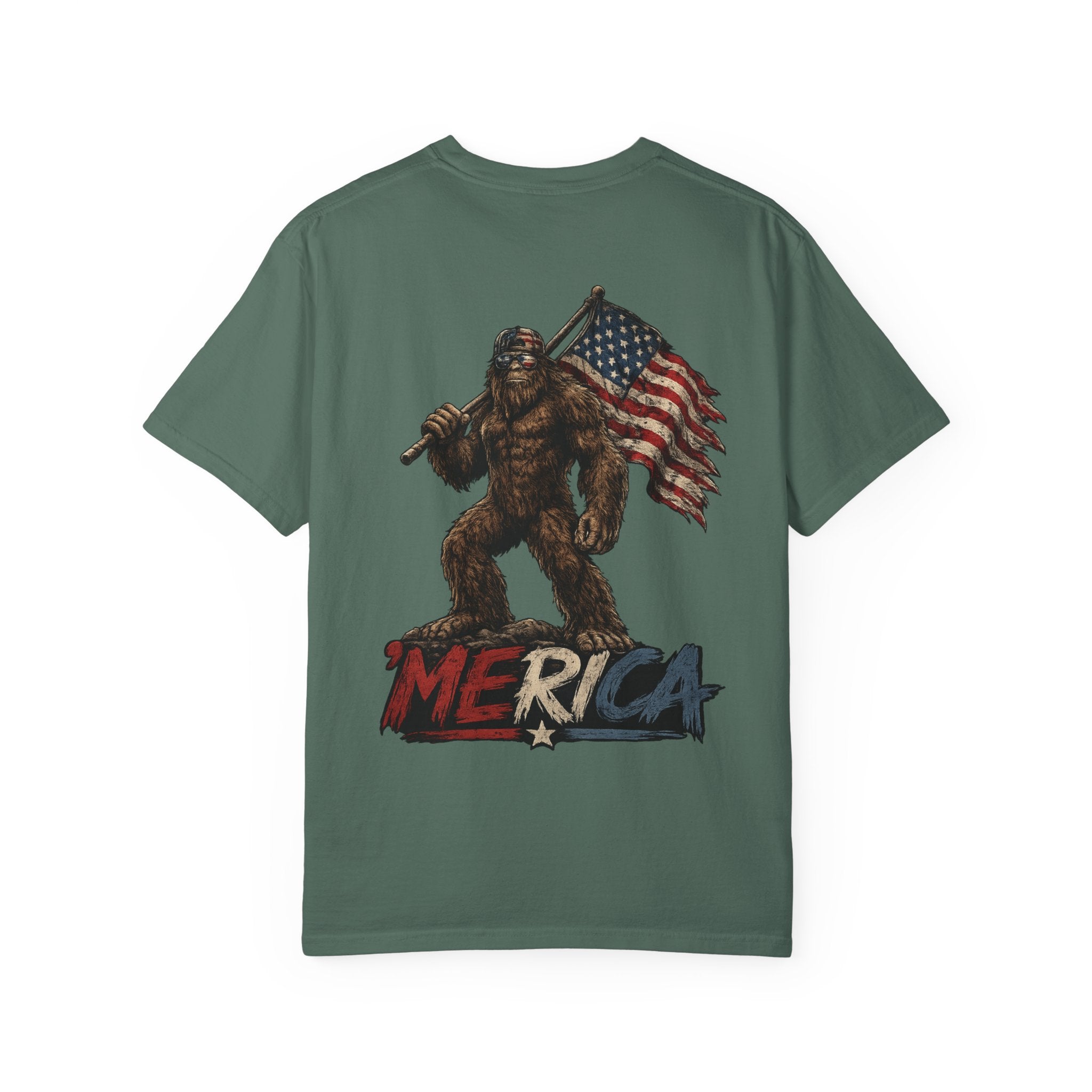 Merica Bigfoot Flag T-Shirt — 'Blue Collar' Patriotic Graphic Tee