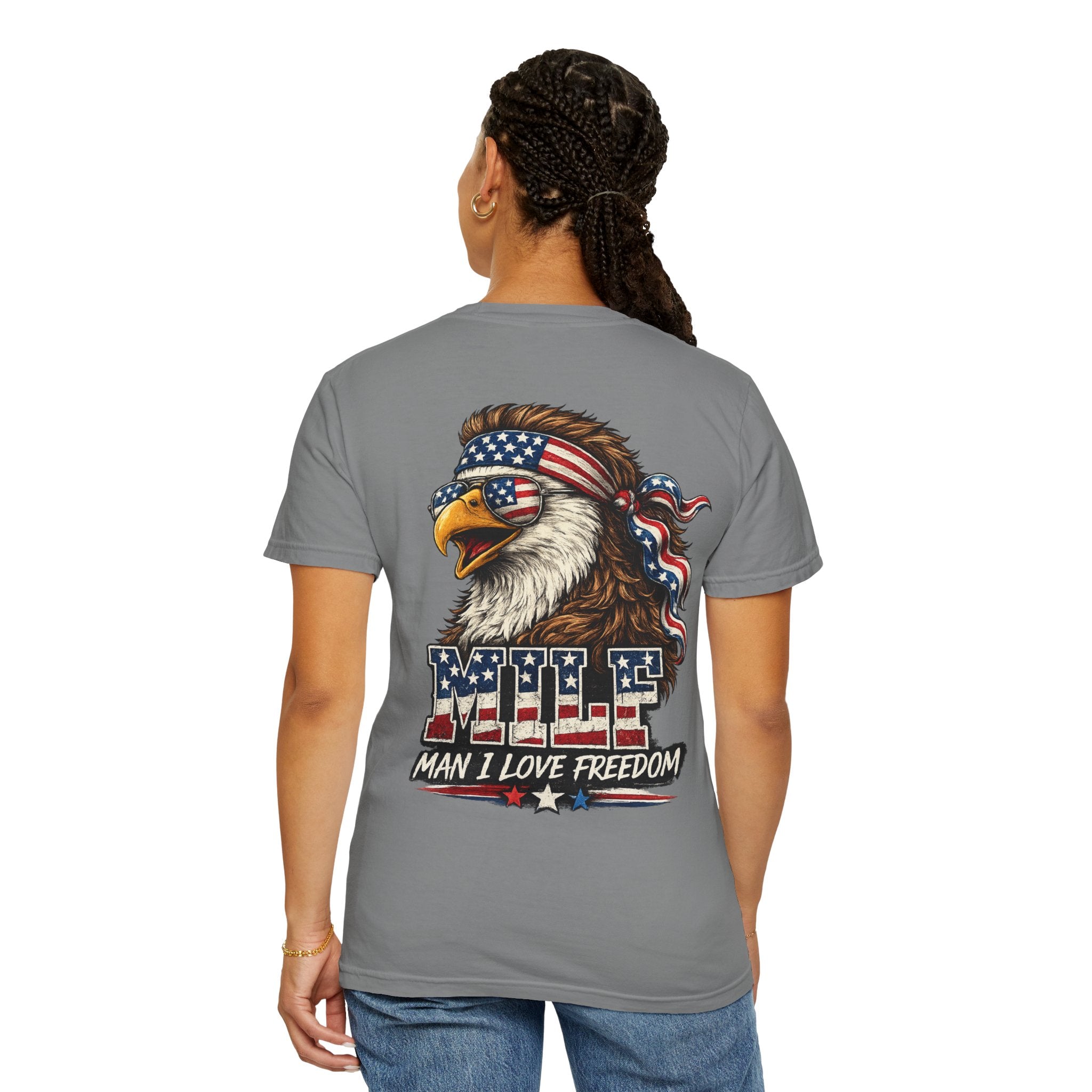 T-Shirt — 'MILE Man I Love Freedom' Patriotic Eagle Graphic
