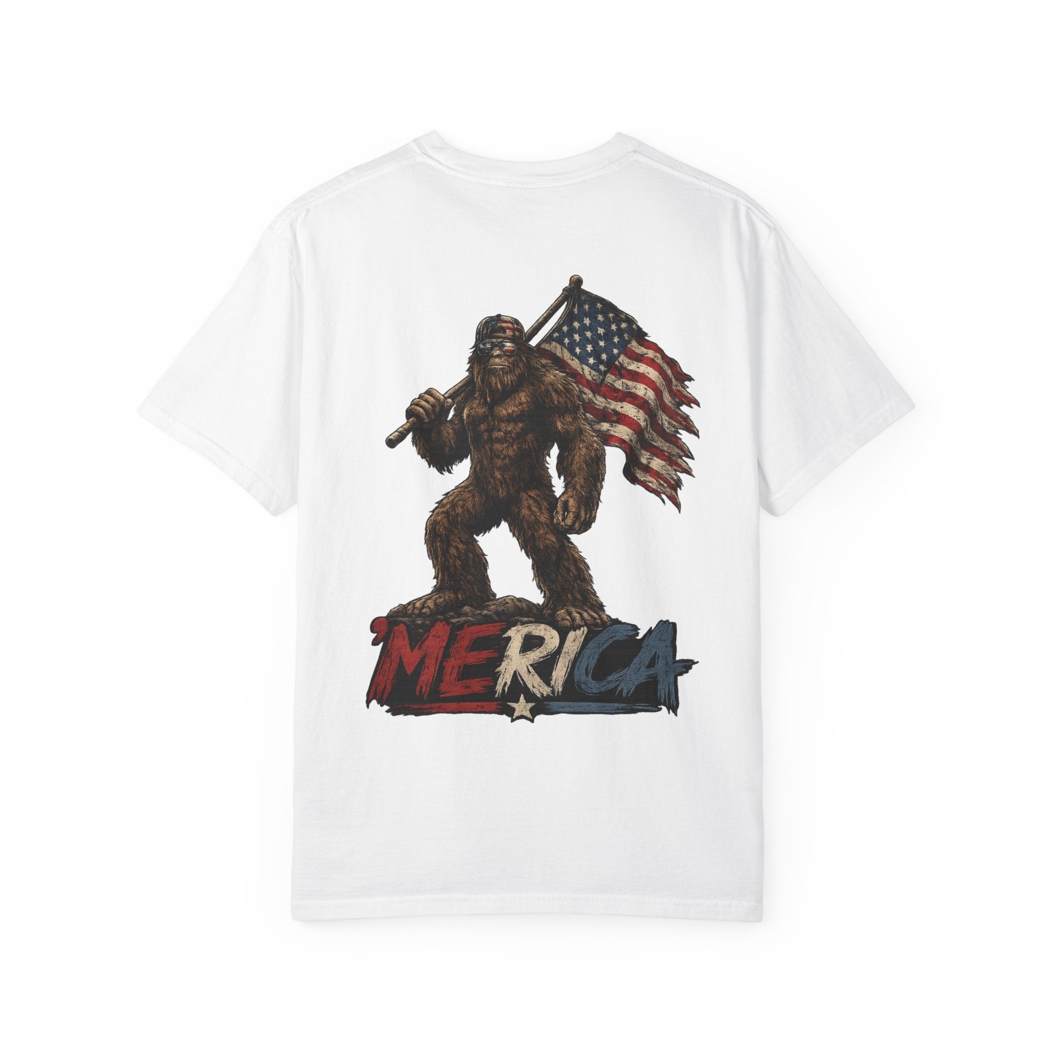 Merica Bigfoot Flag T-Shirt — 'Blue Collar' Patriotic Graphic Tee