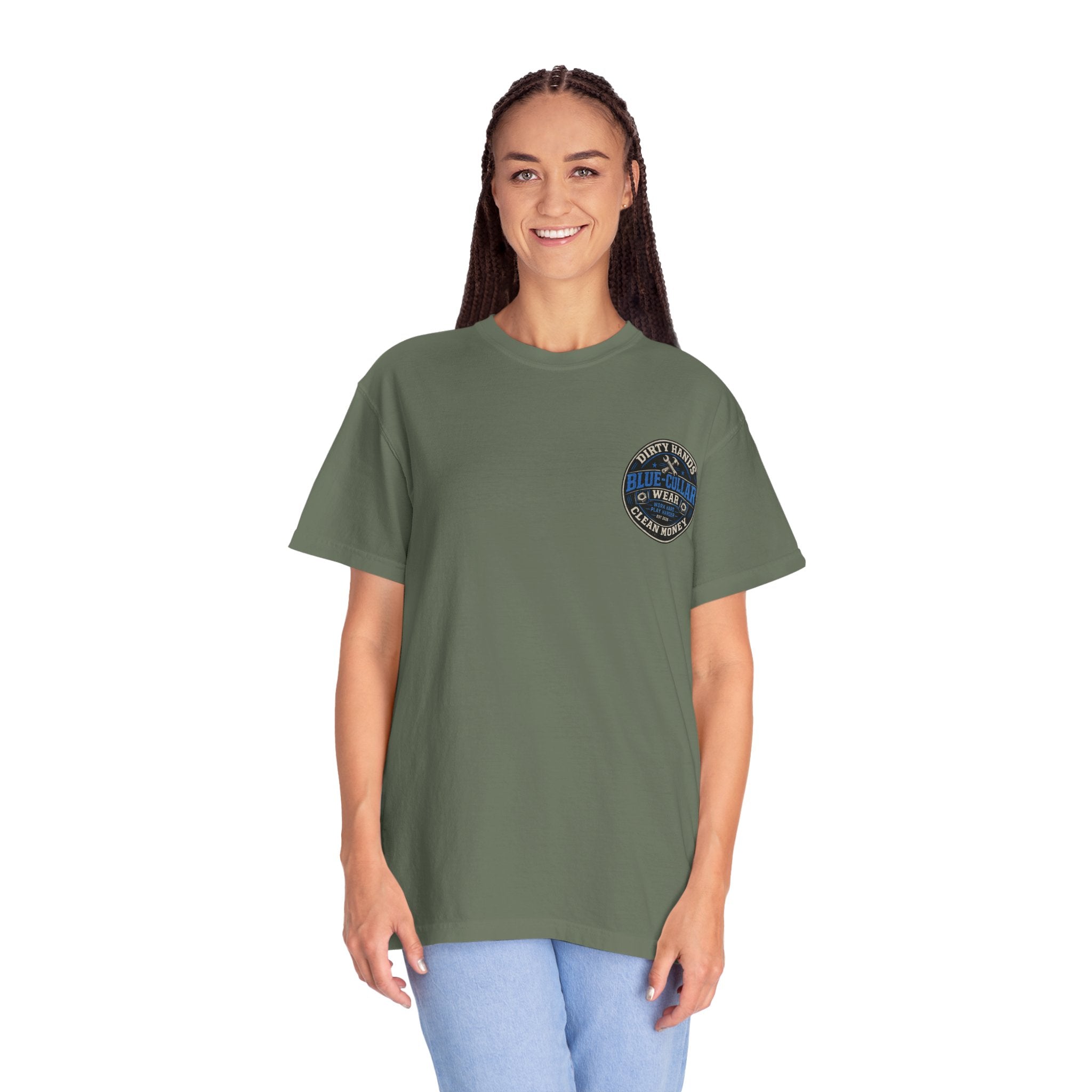 Blue-Collar T-Shirt — "Dirty Hands, Clean Money" Workwear Graphic Tee
