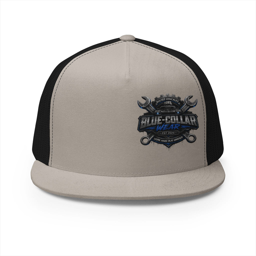 Blue-Collar Wear Trucker Cap — Vintage Mechanic Logo Snapback