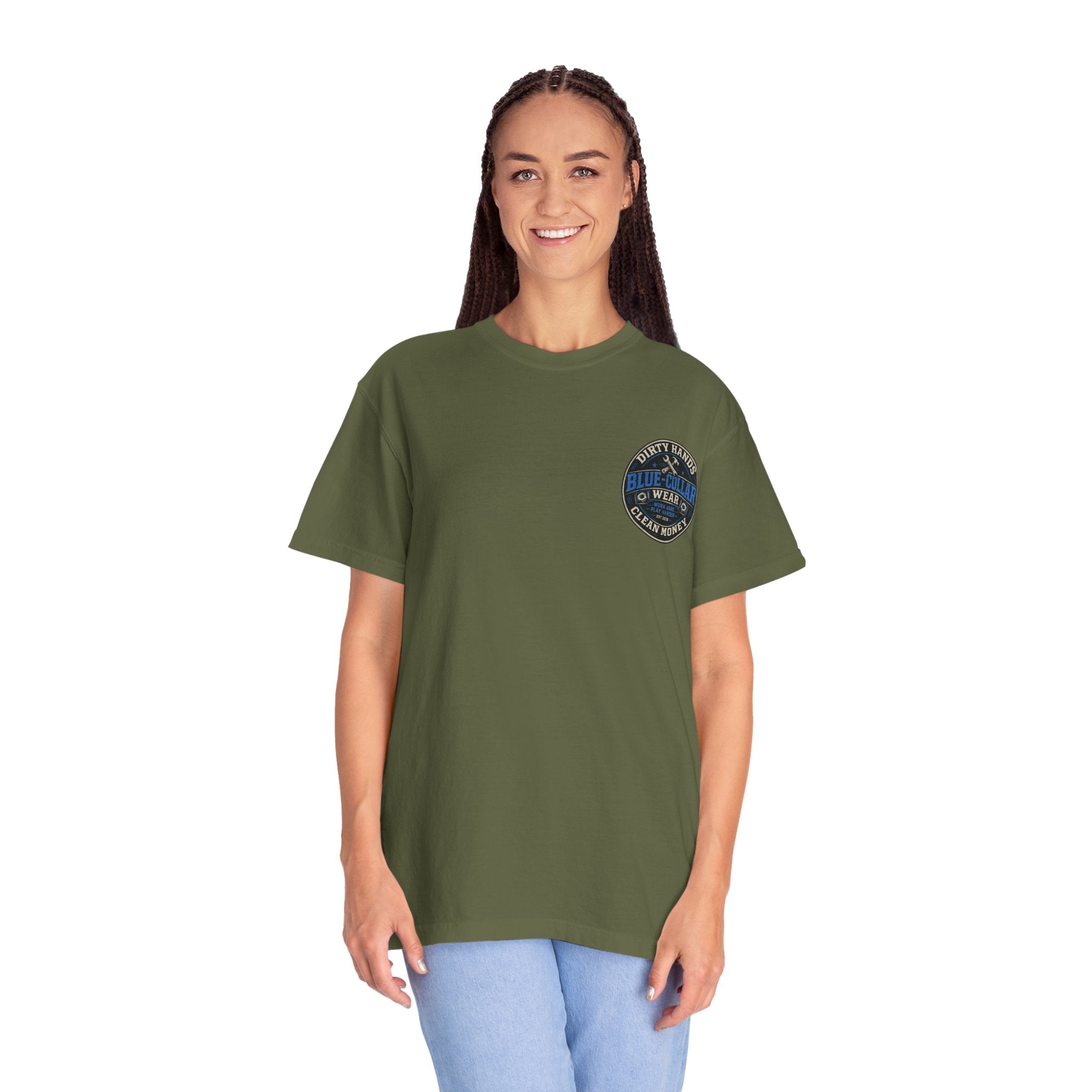 Blue-Collar T-Shirt — "Dirty Hands, Clean Money" Workwear Graphic Tee