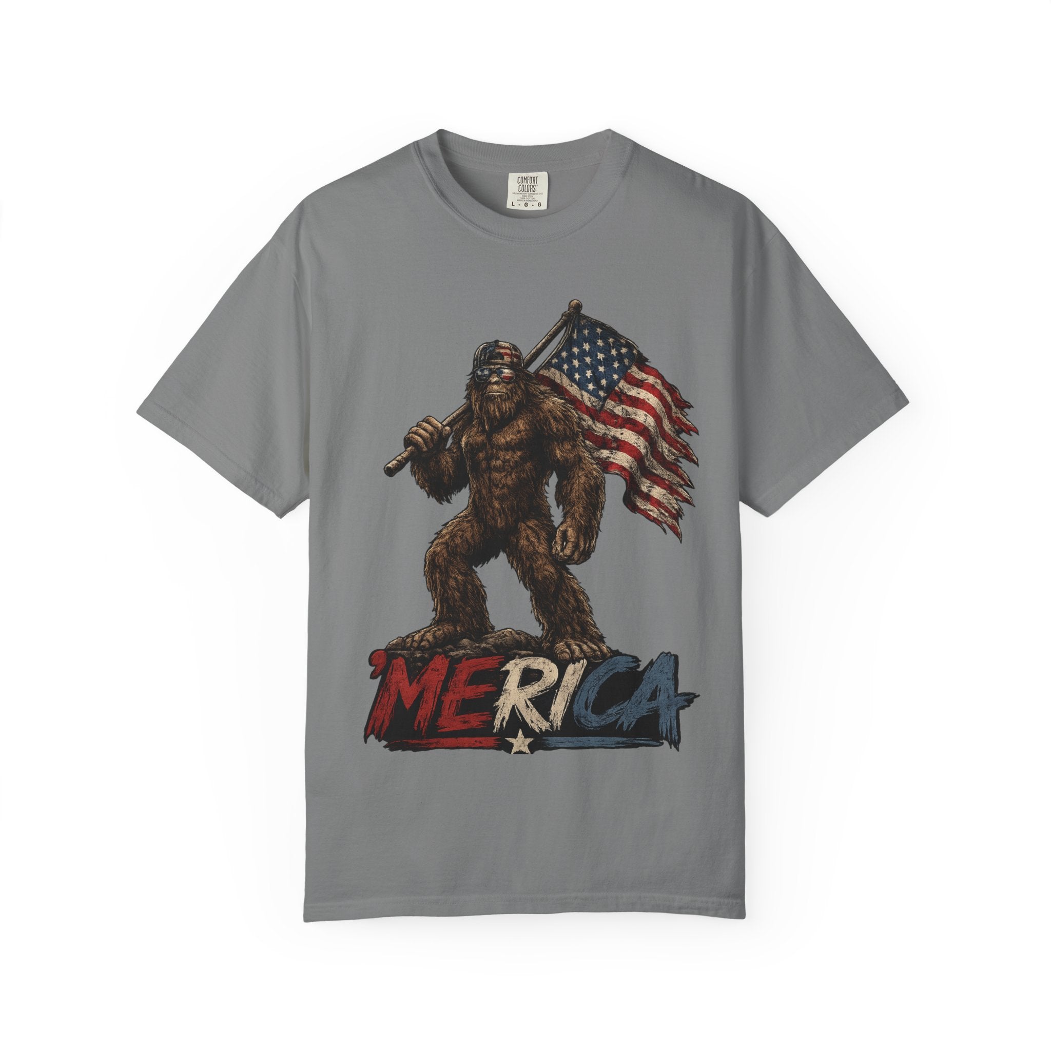 'Merica Bigfoot Flag T-Shirt — Patriotic Sasquatch Americana Tee