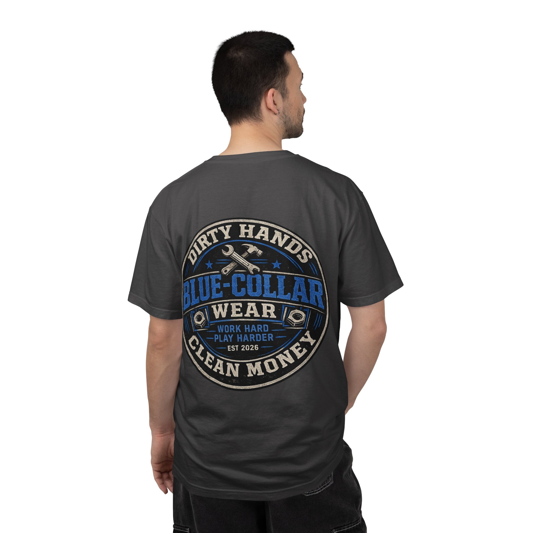 Blue-Collar T-Shirt — "Dirty Hands, Clean Money" Workwear Graphic Tee