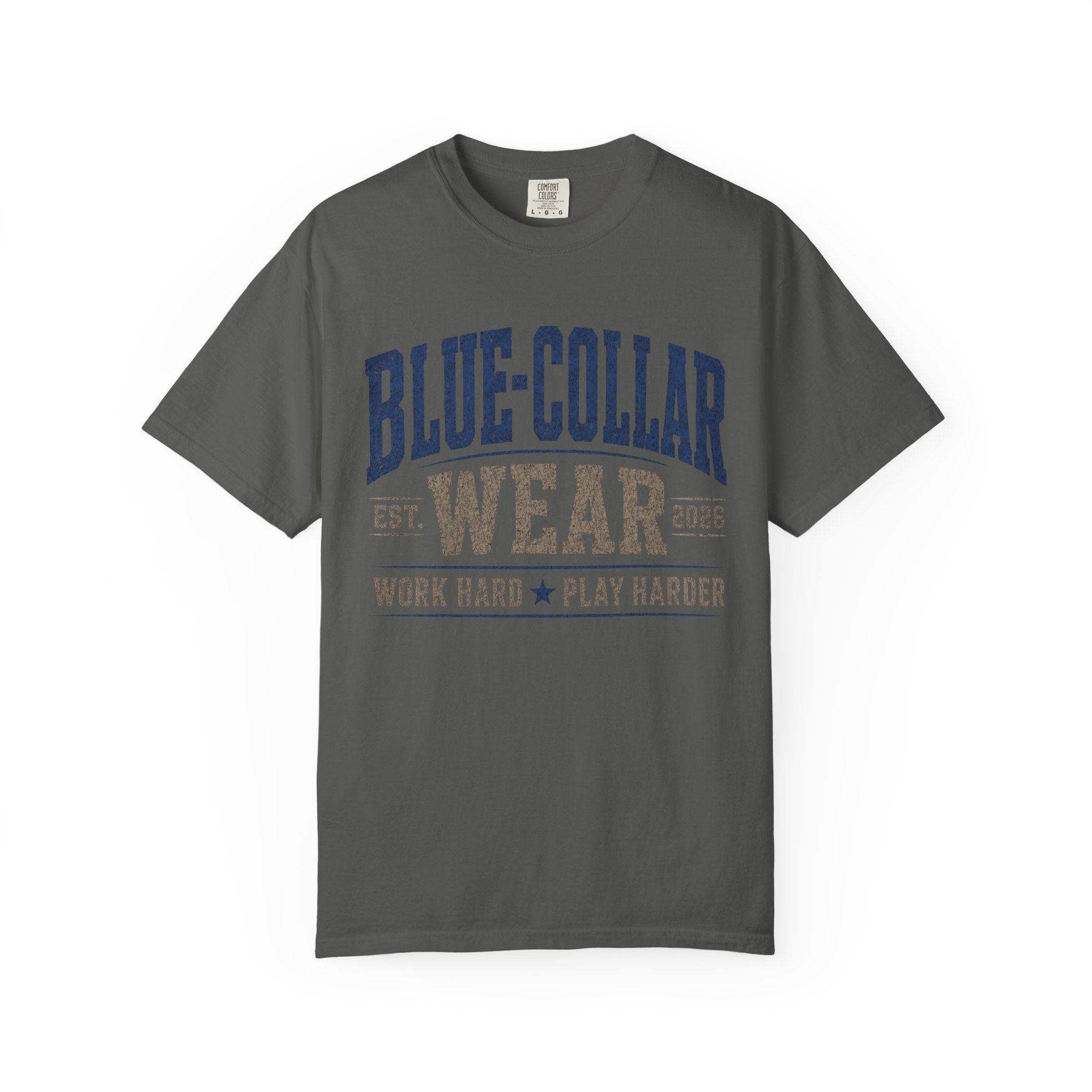 Blue-Collar Wear T-Shirt — "Work Hard • Play Harder" Retro Workwear Tee