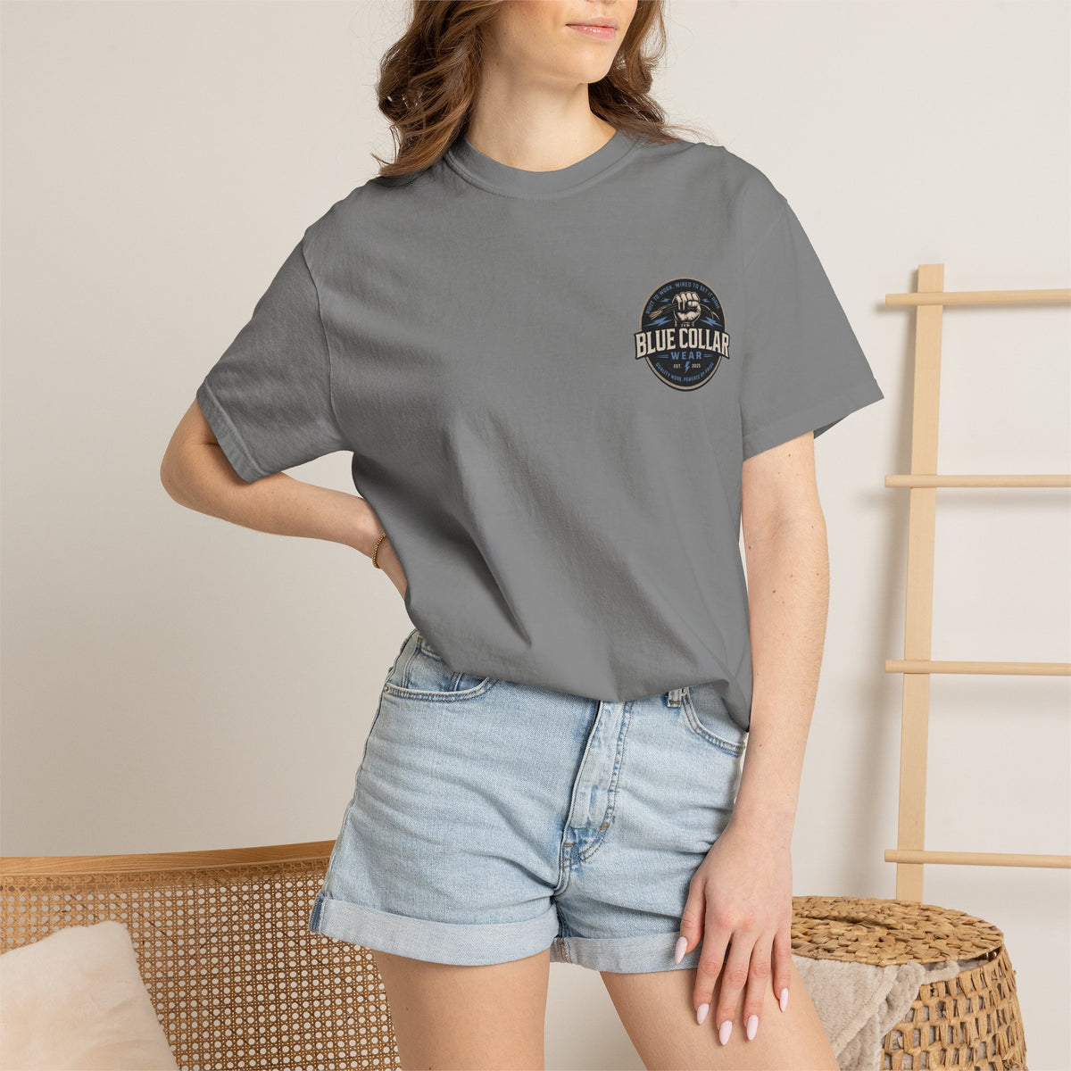 Blue Collar T-Shirt — Retro Workwear Fist Logo