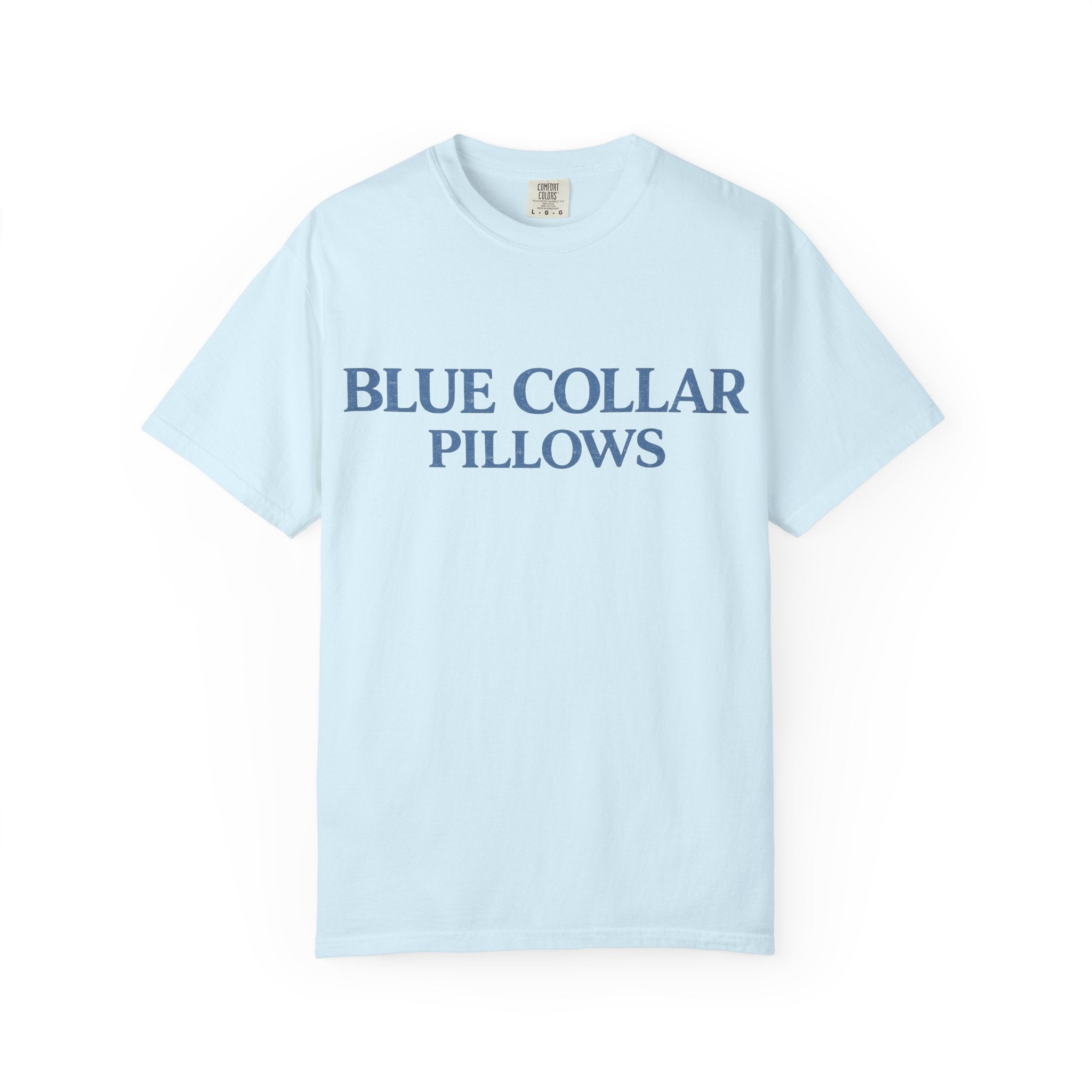 Blue Collar Pillows T-Shirt — Vintage Serif Logo Tee