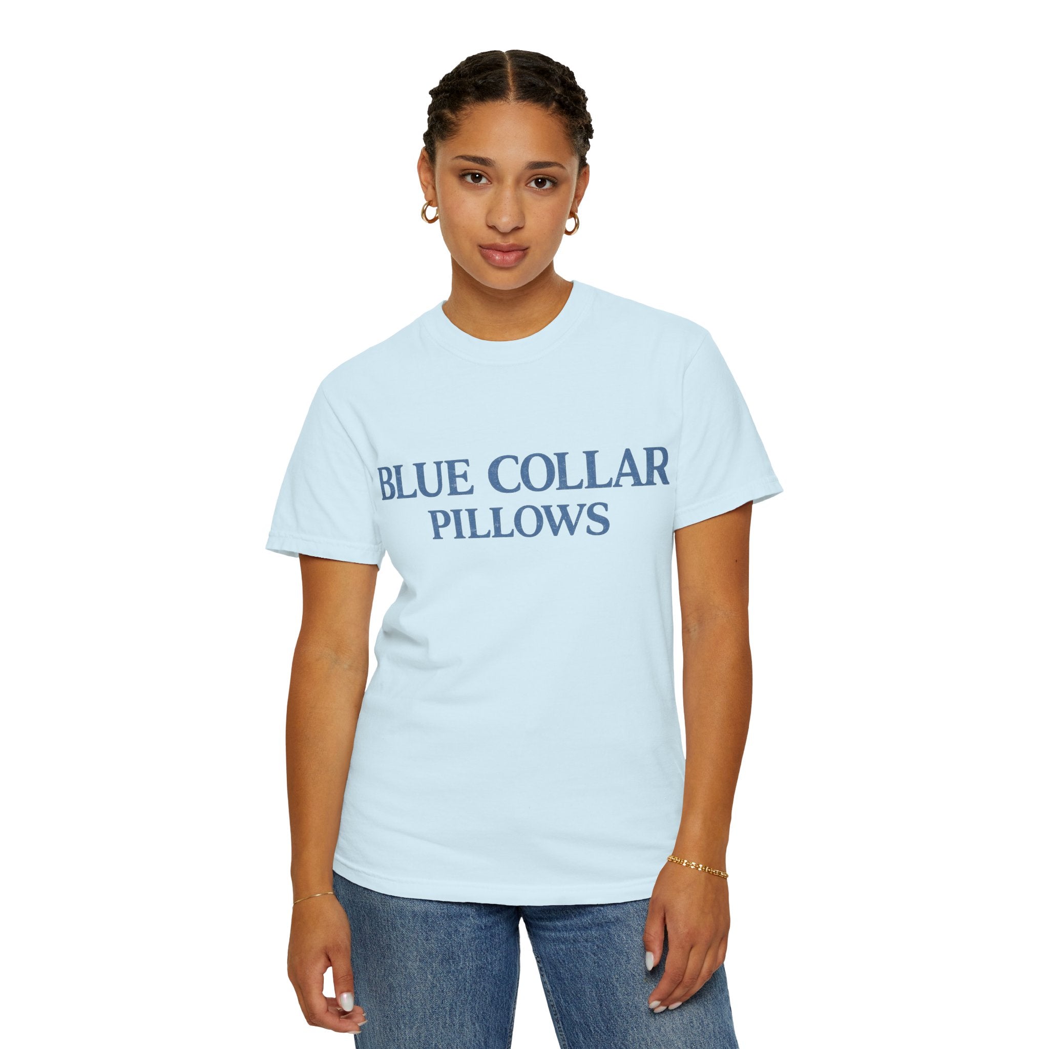 Blue Collar Pillows T-Shirt — Vintage Serif Logo Tee