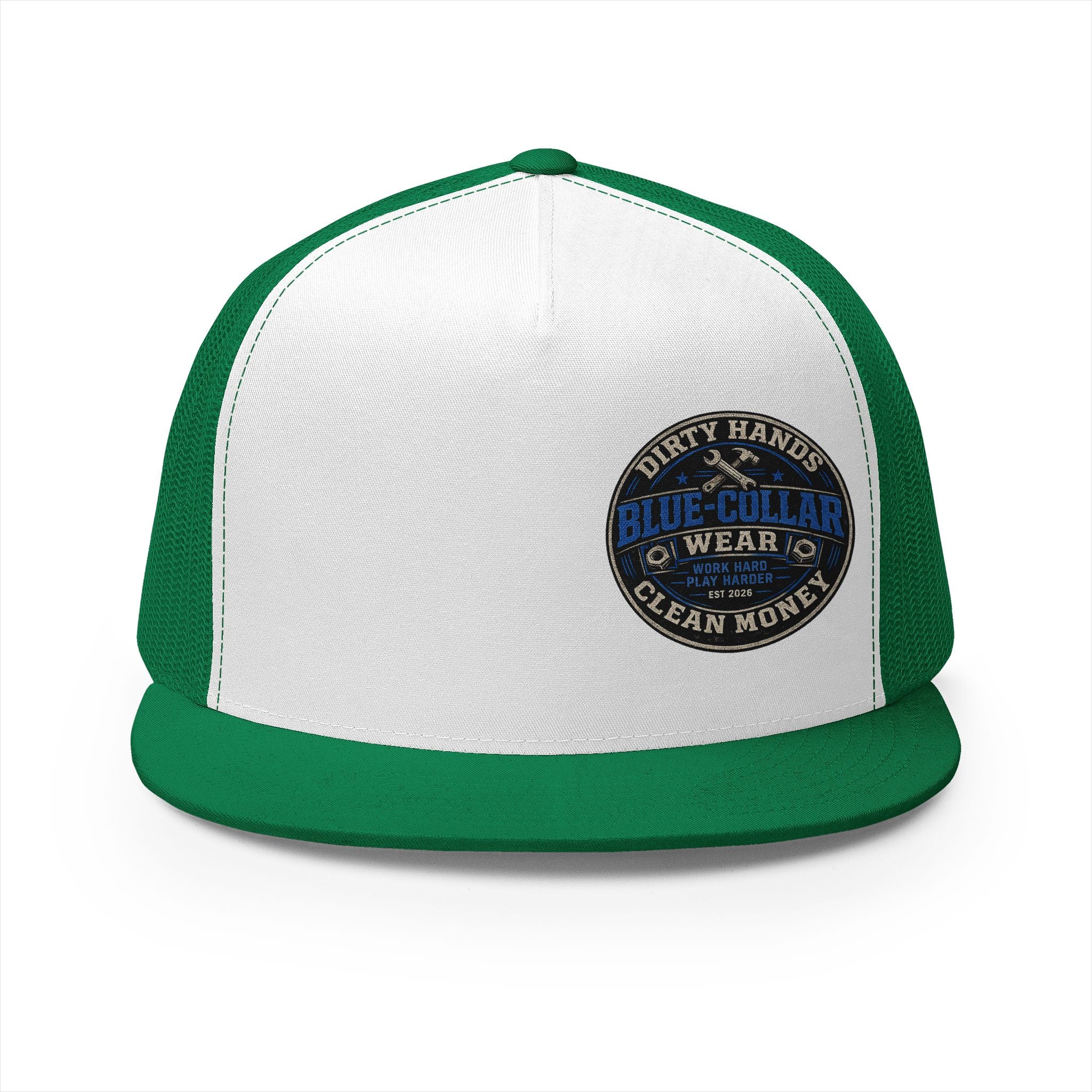 Blue-Collar Workwear Trucker Cap — "Dirty Hands Clean Money" Patch