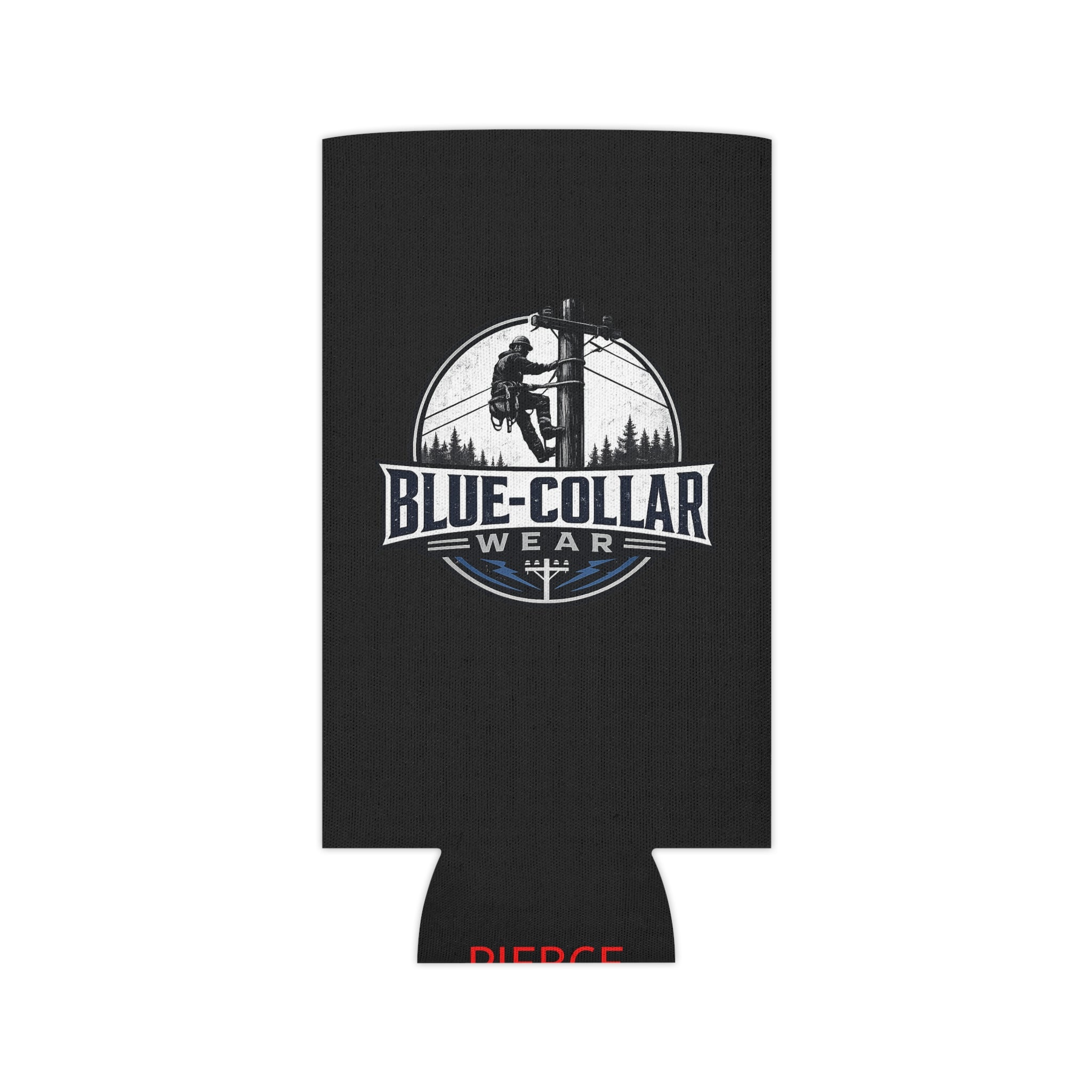 Blue-Collar Wear Can Cooler – Red Insulated Beer Koozie with Lineman Logo