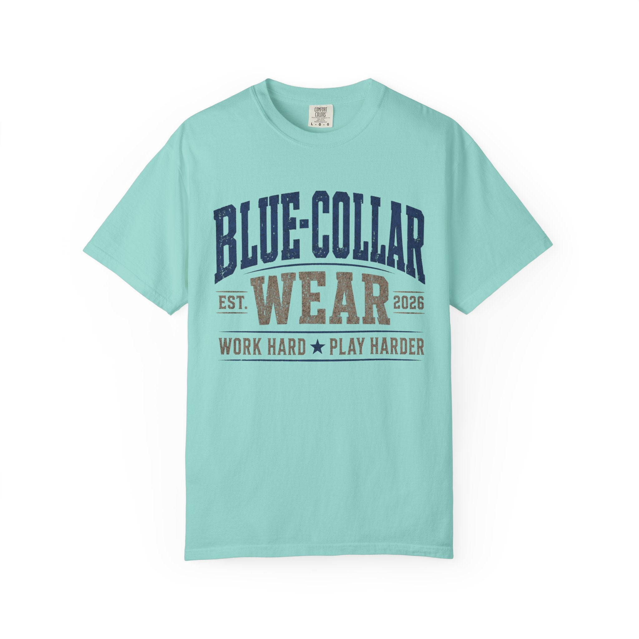 Blue-Collar Wear T-Shirt — "Work Hard • Play Harder" Retro Workwear Tee