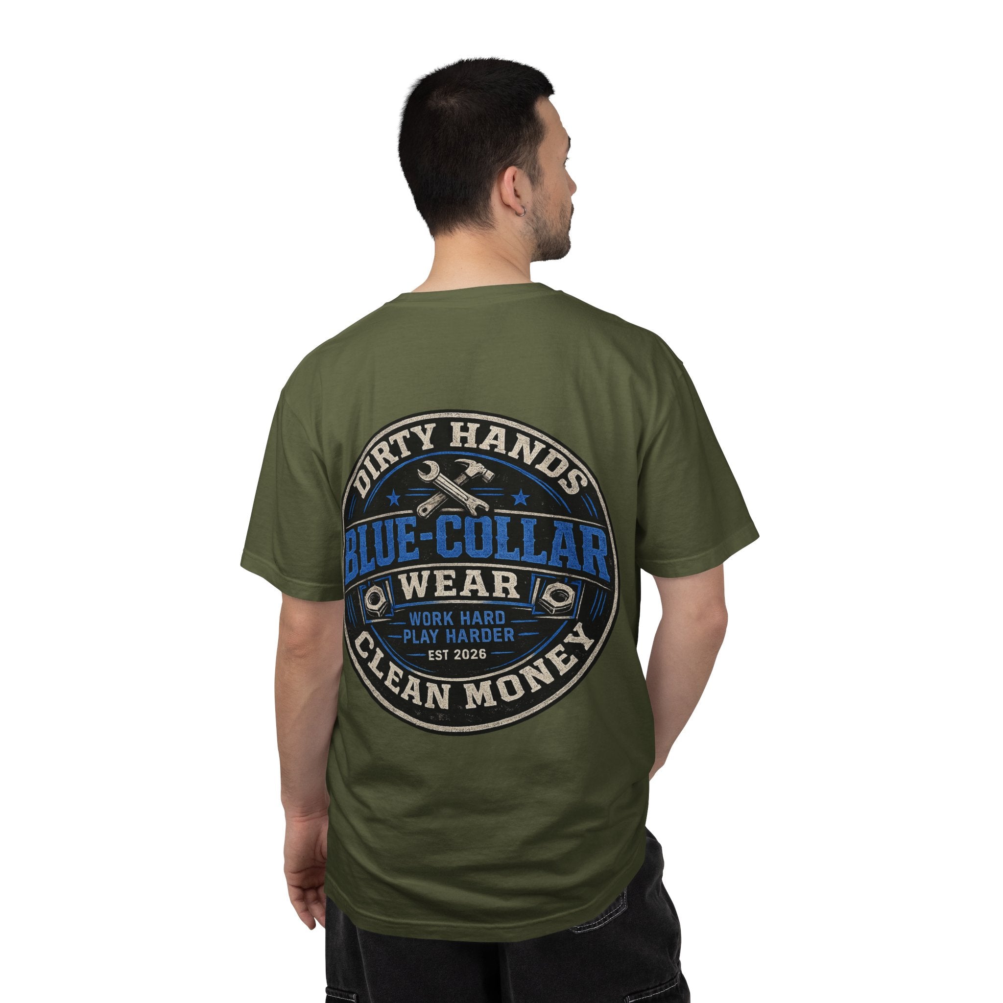 Blue-Collar T-Shirt — "Dirty Hands, Clean Money" Workwear Graphic Tee