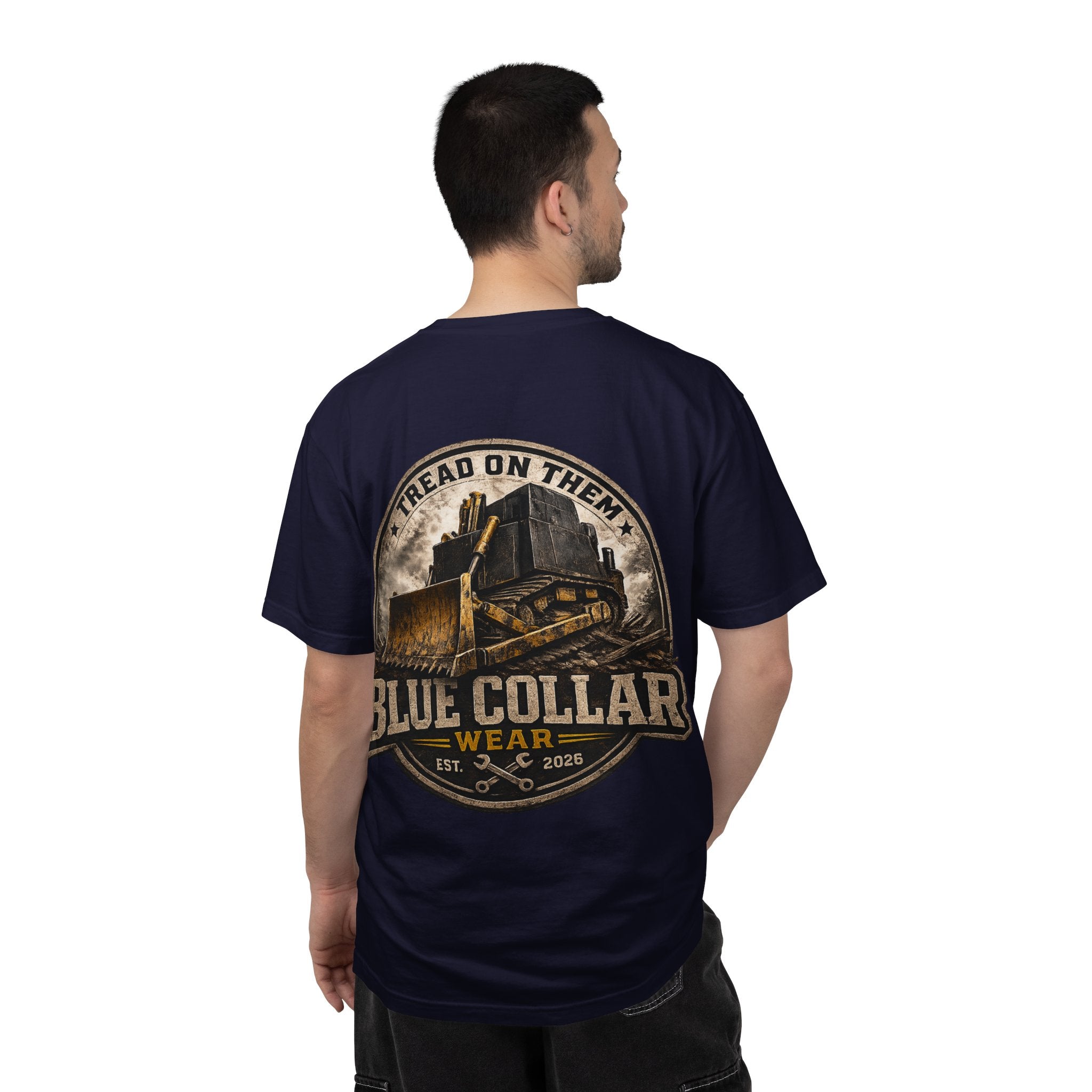 Blue Collar T-Shirt — "Tread On Them" Bulldozer Workwear Tee