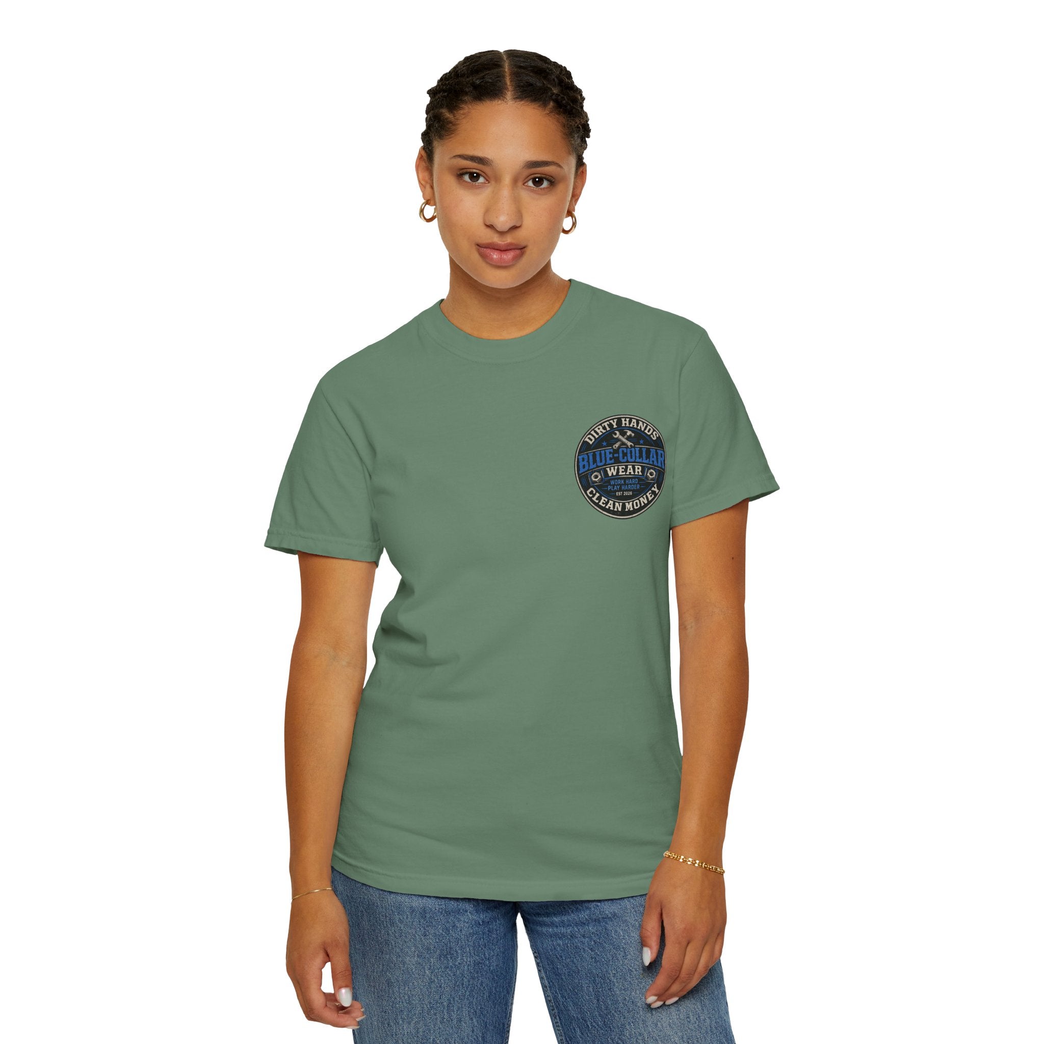 Blue-Collar T-Shirt — "Dirty Hands, Clean Money" Workwear Graphic Tee