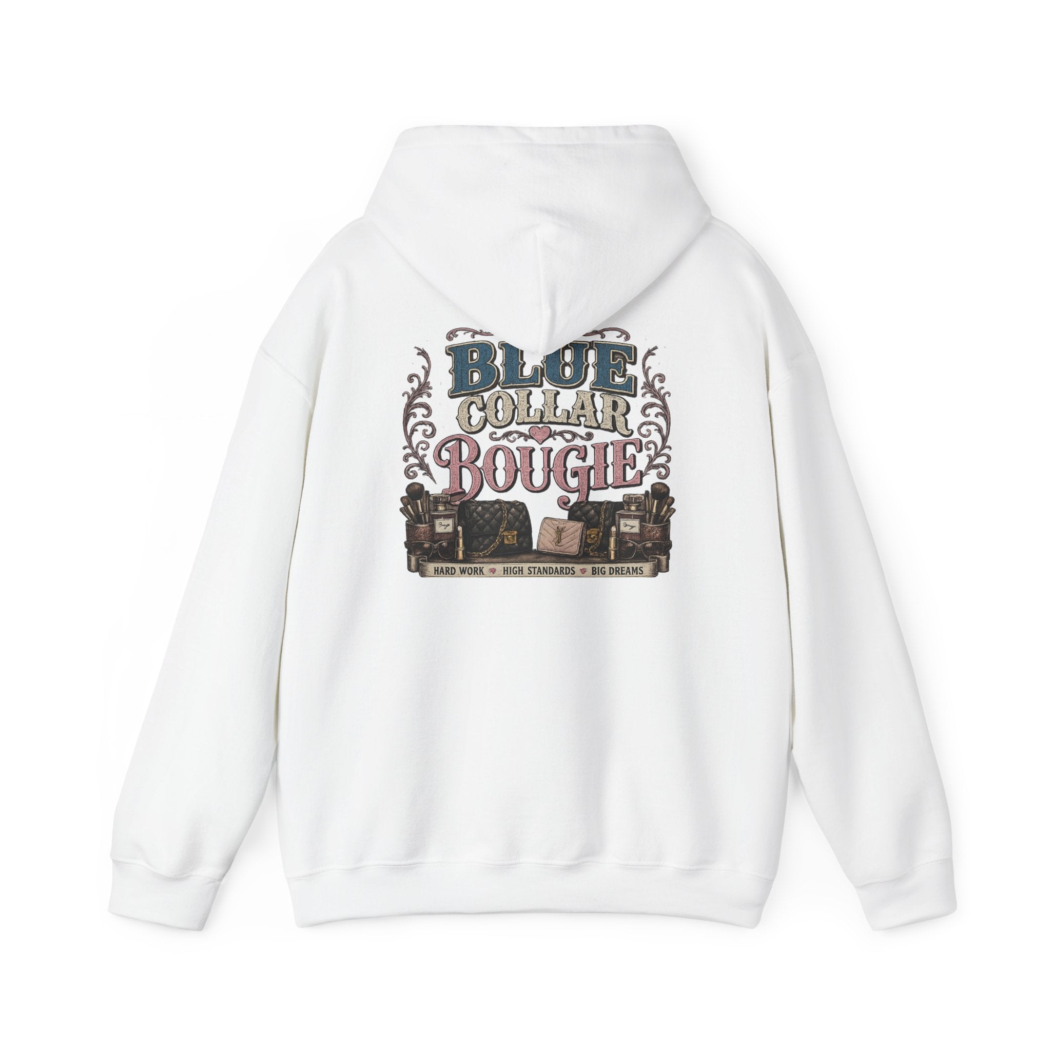 Blue Collar Bougie Hoodie — Rustic Workwear Graphic Pullover