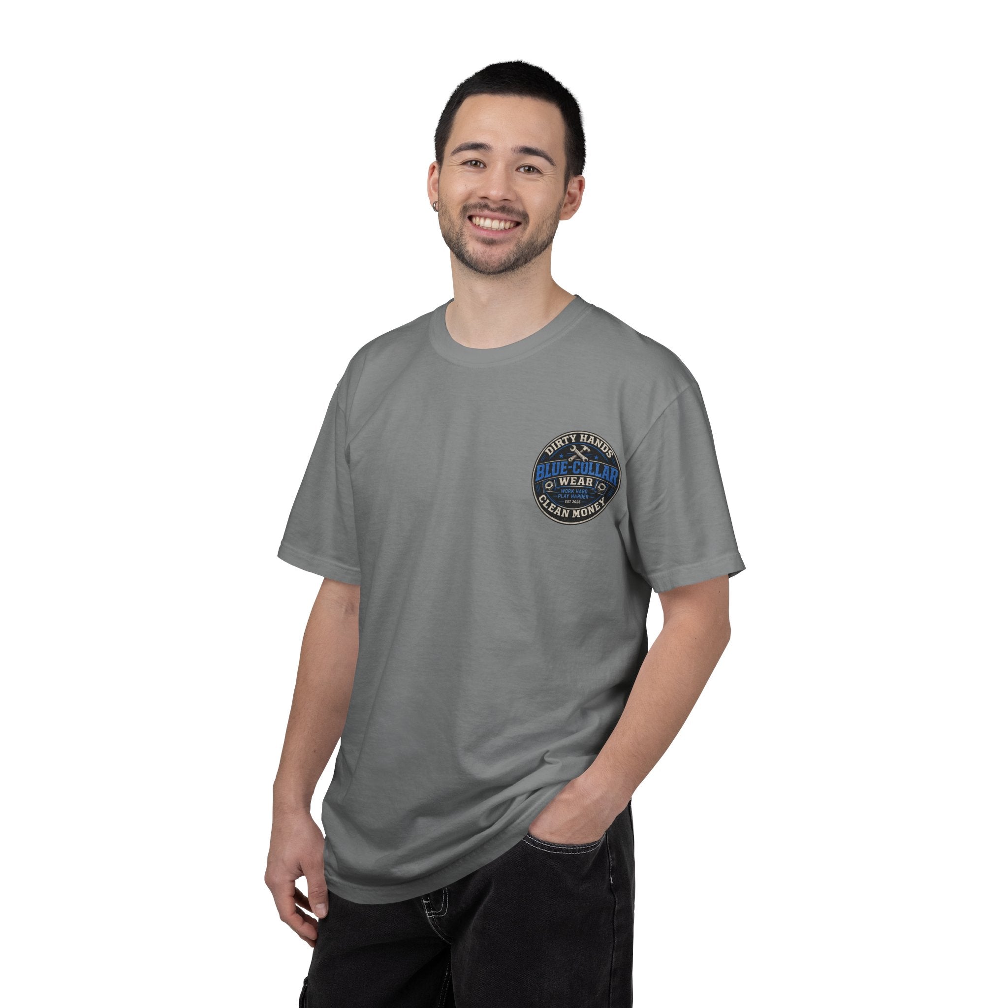 Blue-Collar T-Shirt — "Dirty Hands, Clean Money" Workwear Graphic Tee