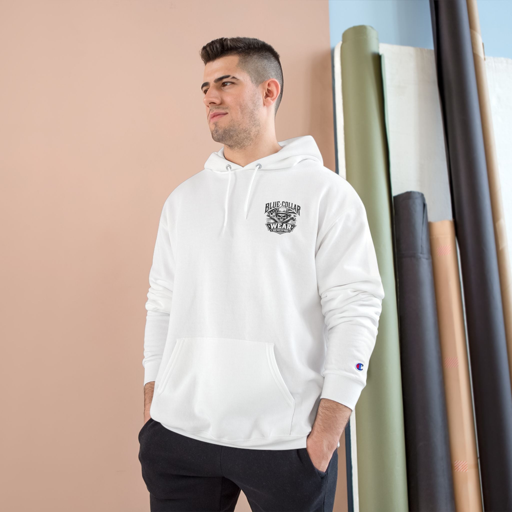 Champion Hoodie — Oil Rig Graphic Hoodie with 'Fuck Fight Trip Pipe' Text