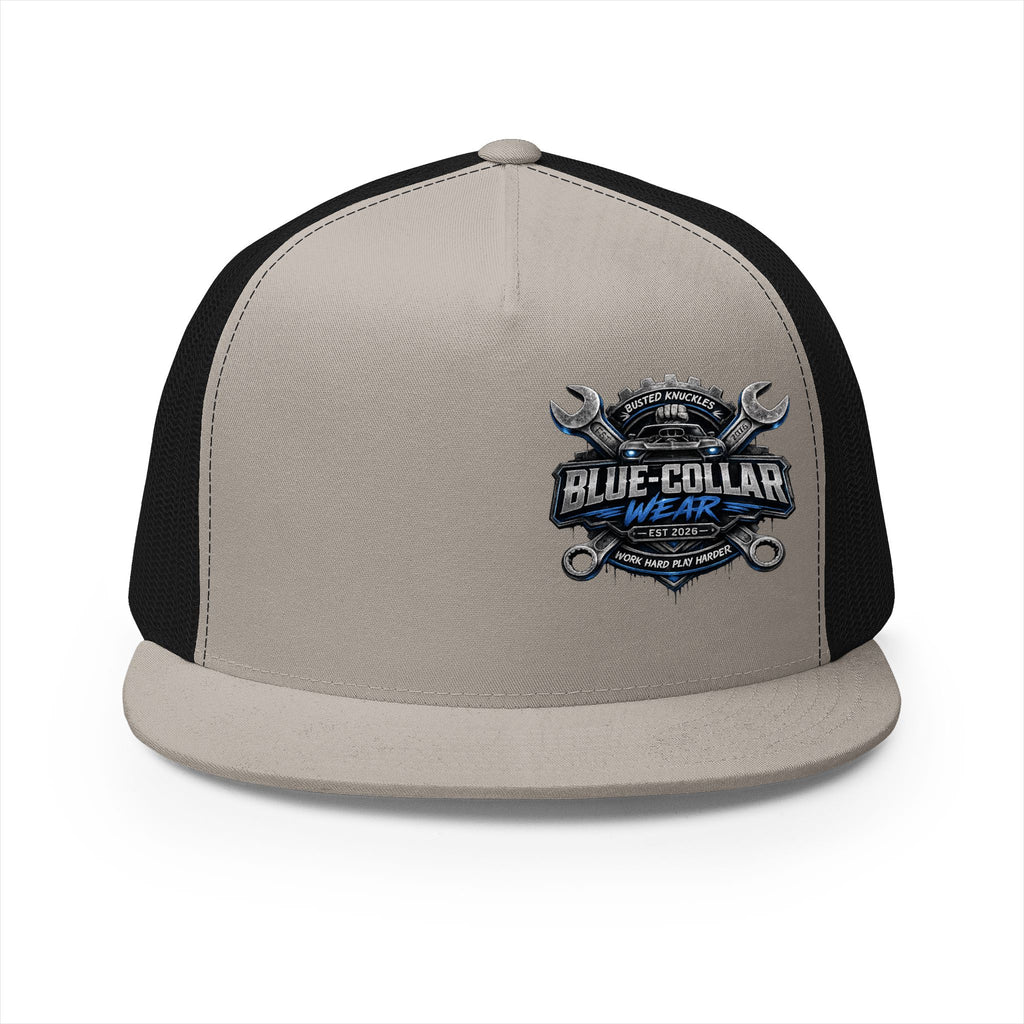 Blue-Collar Wear Trucker Cap — Vintage Mechanic Logo Snapback