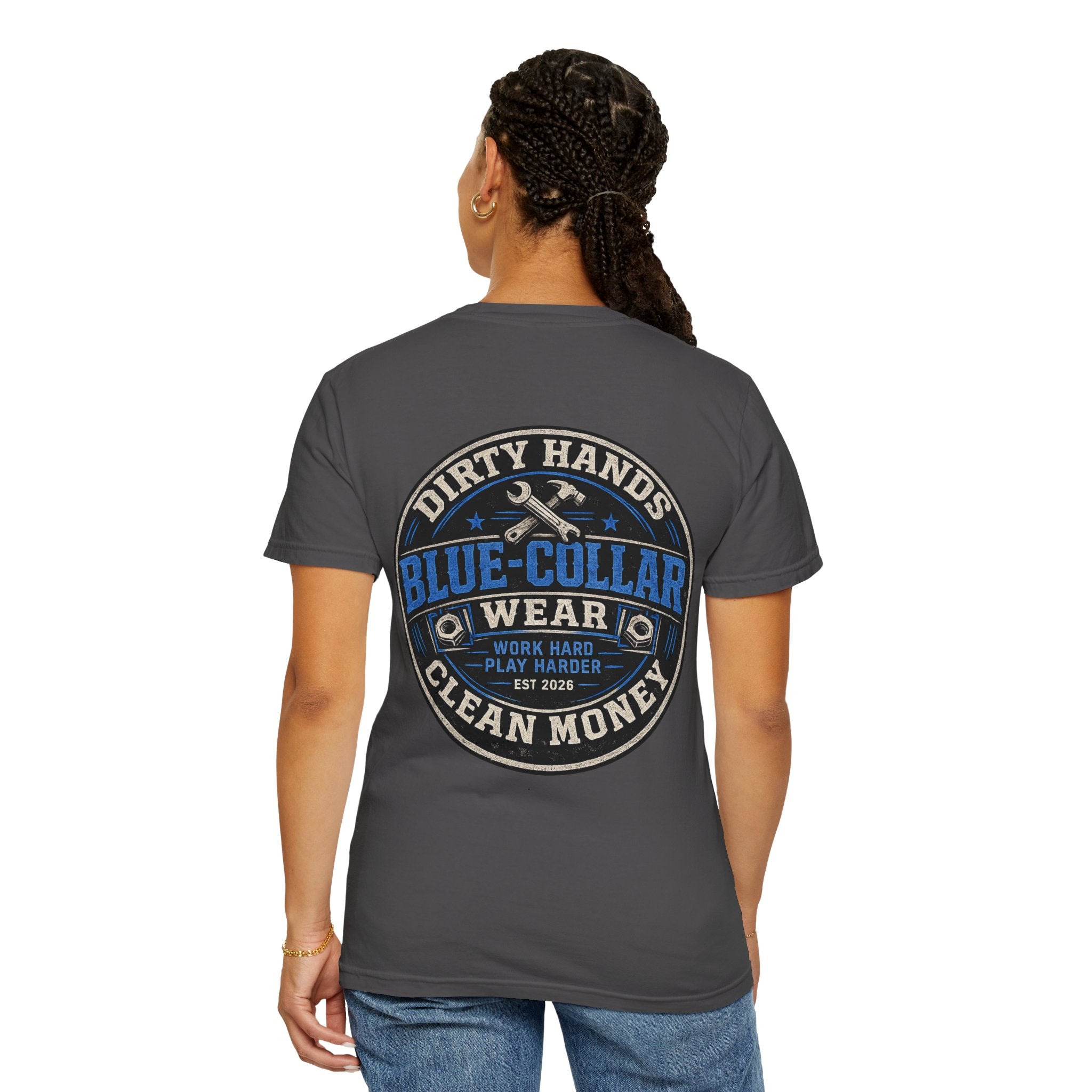 Blue-Collar T-Shirt — "Dirty Hands, Clean Money" Workwear Graphic Tee