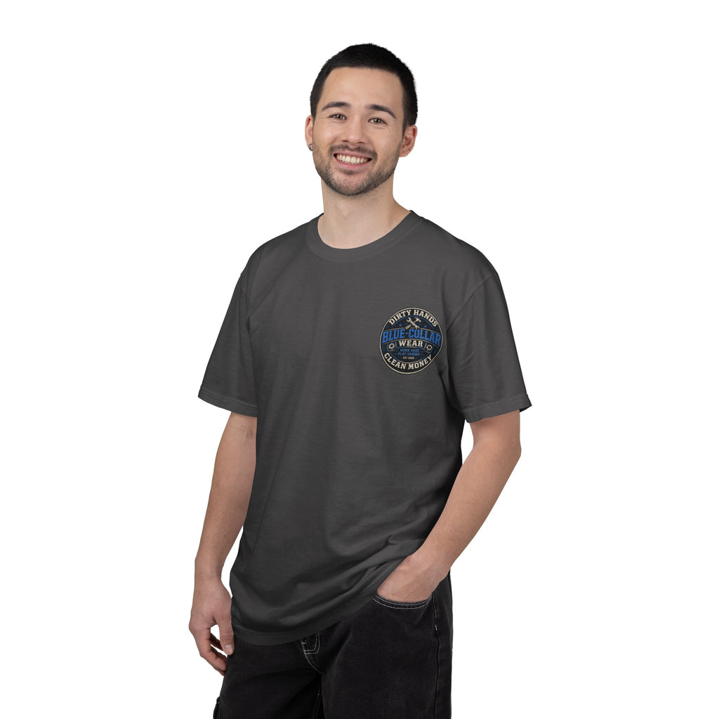 Blue-Collar T-Shirt — "Dirty Hands, Clean Money" Workwear Graphic Tee