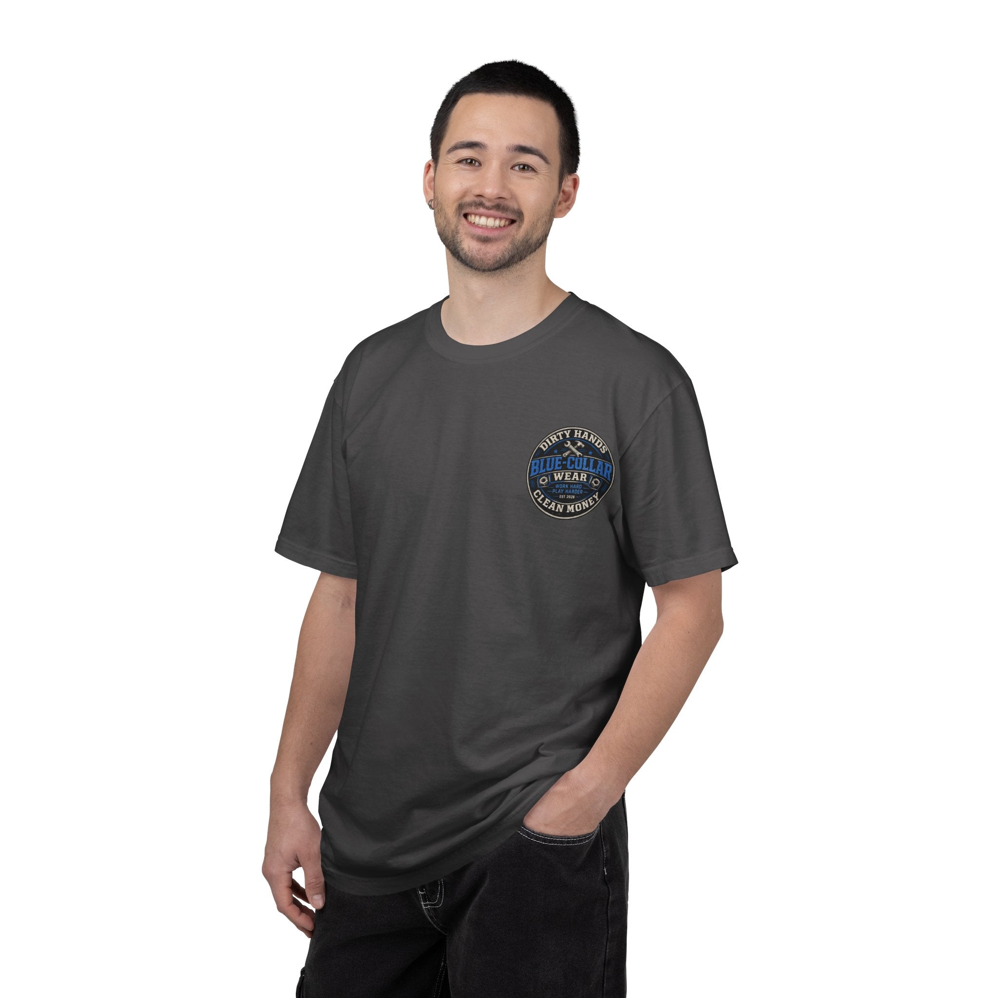 Blue-Collar T-Shirt — "Dirty Hands, Clean Money" Workwear Graphic Tee