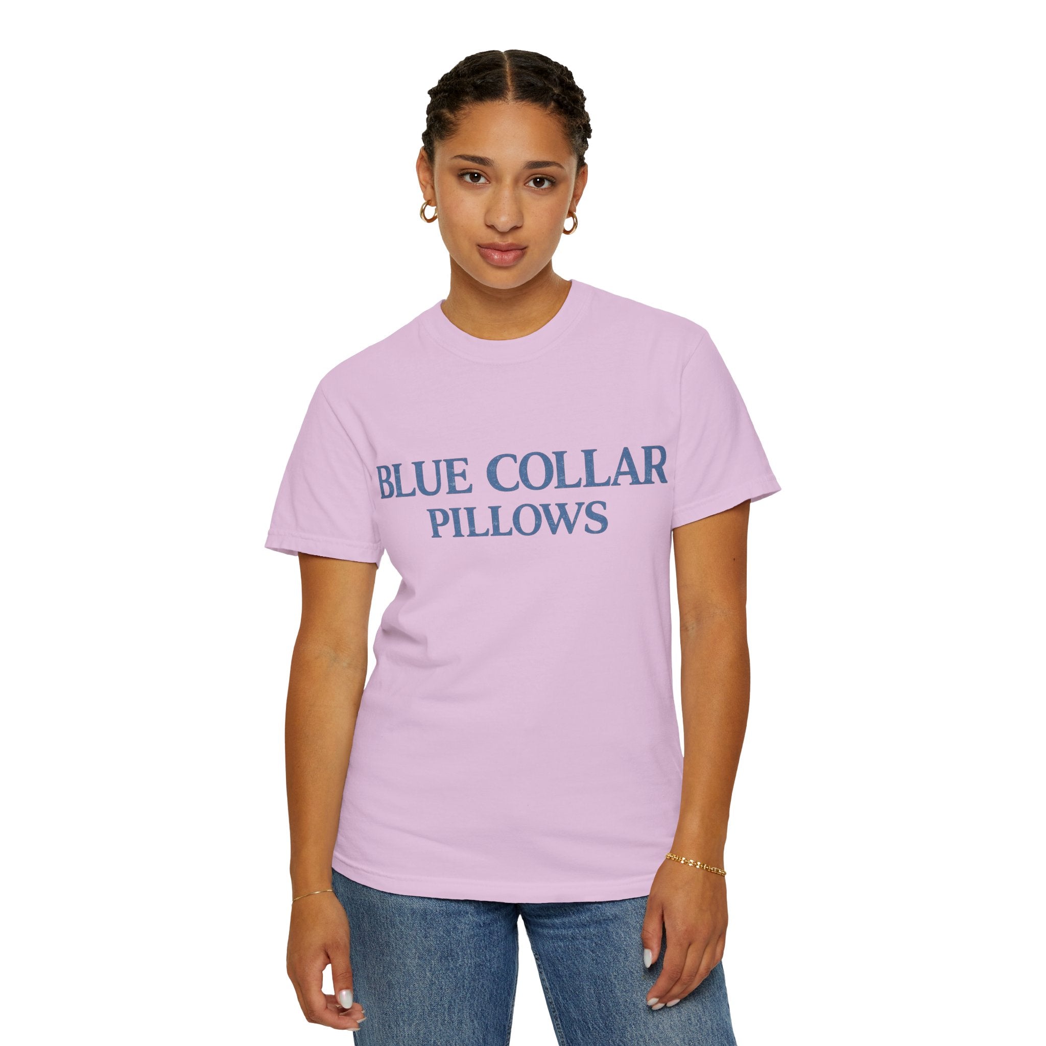 Blue Collar Pillows T-Shirt — Vintage Serif Logo Tee