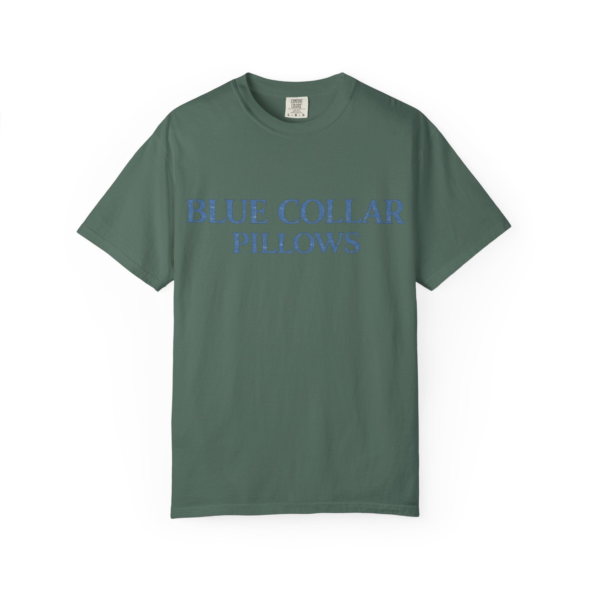 Blue Collar Pillows T-Shirt — Vintage Serif Logo Tee