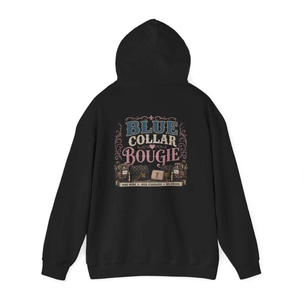 Blue Collar Bougie Hoodie — Rustic Workwear Graphic Pullover