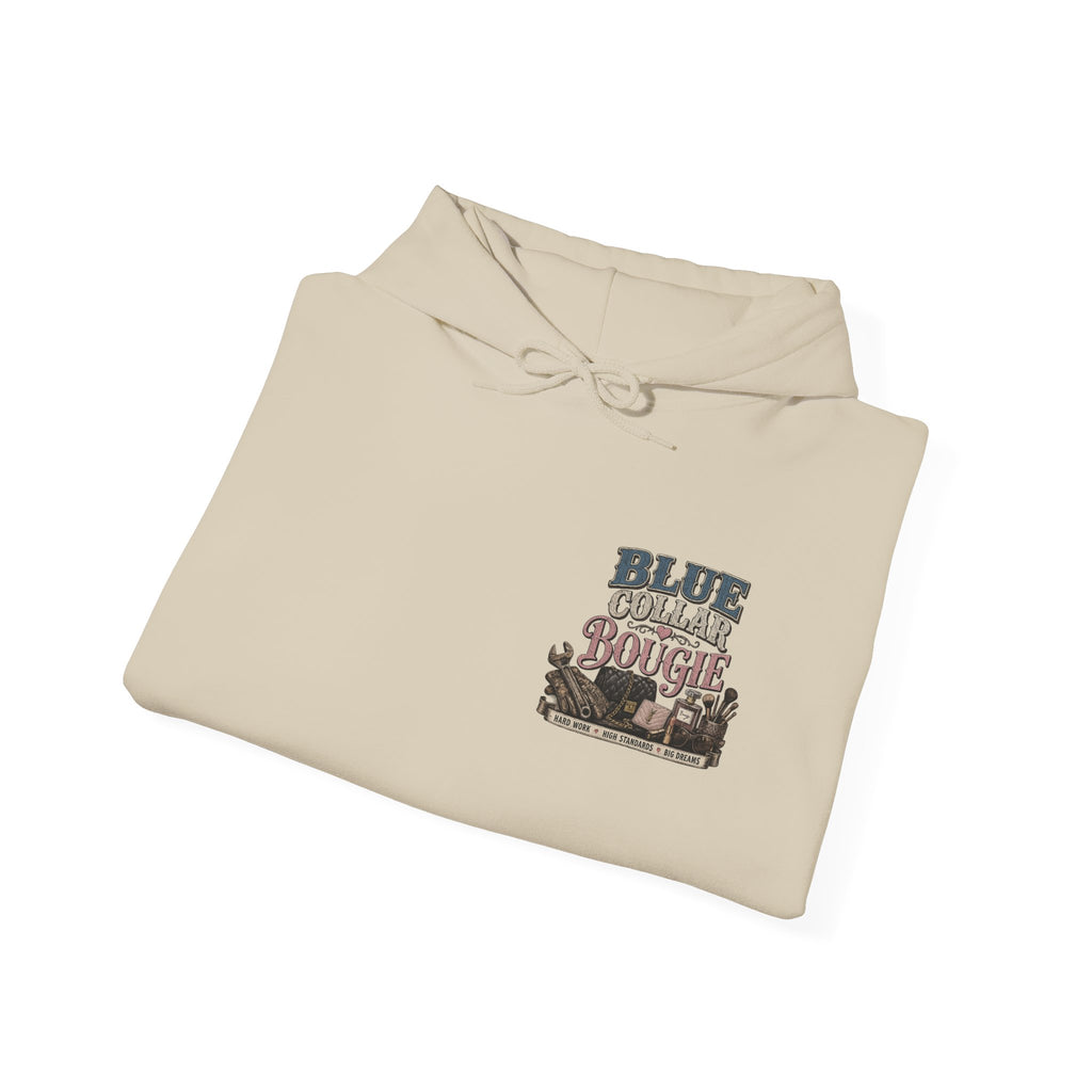 Blue Collar Bougie Hoodie — Rustic Workwear Graphic Pullover