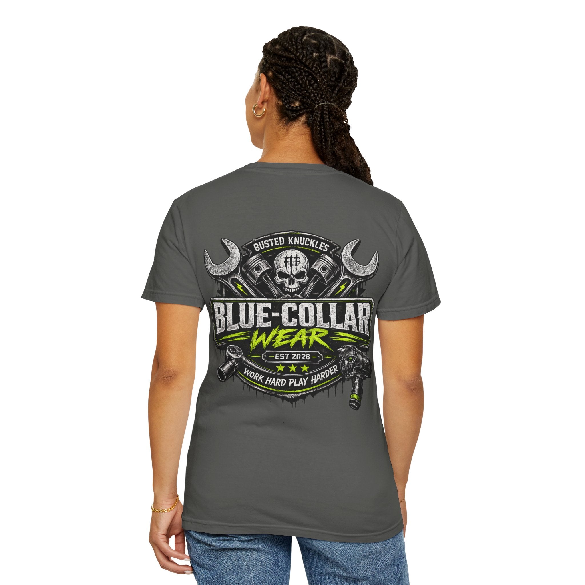 Blue-Collar Wear T-Shirt Mechanic — "Busted Knuckles" Workwear Graphic
