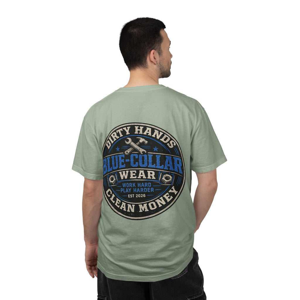 Blue-Collar T-Shirt — "Dirty Hands, Clean Money" Workwear Graphic Tee
