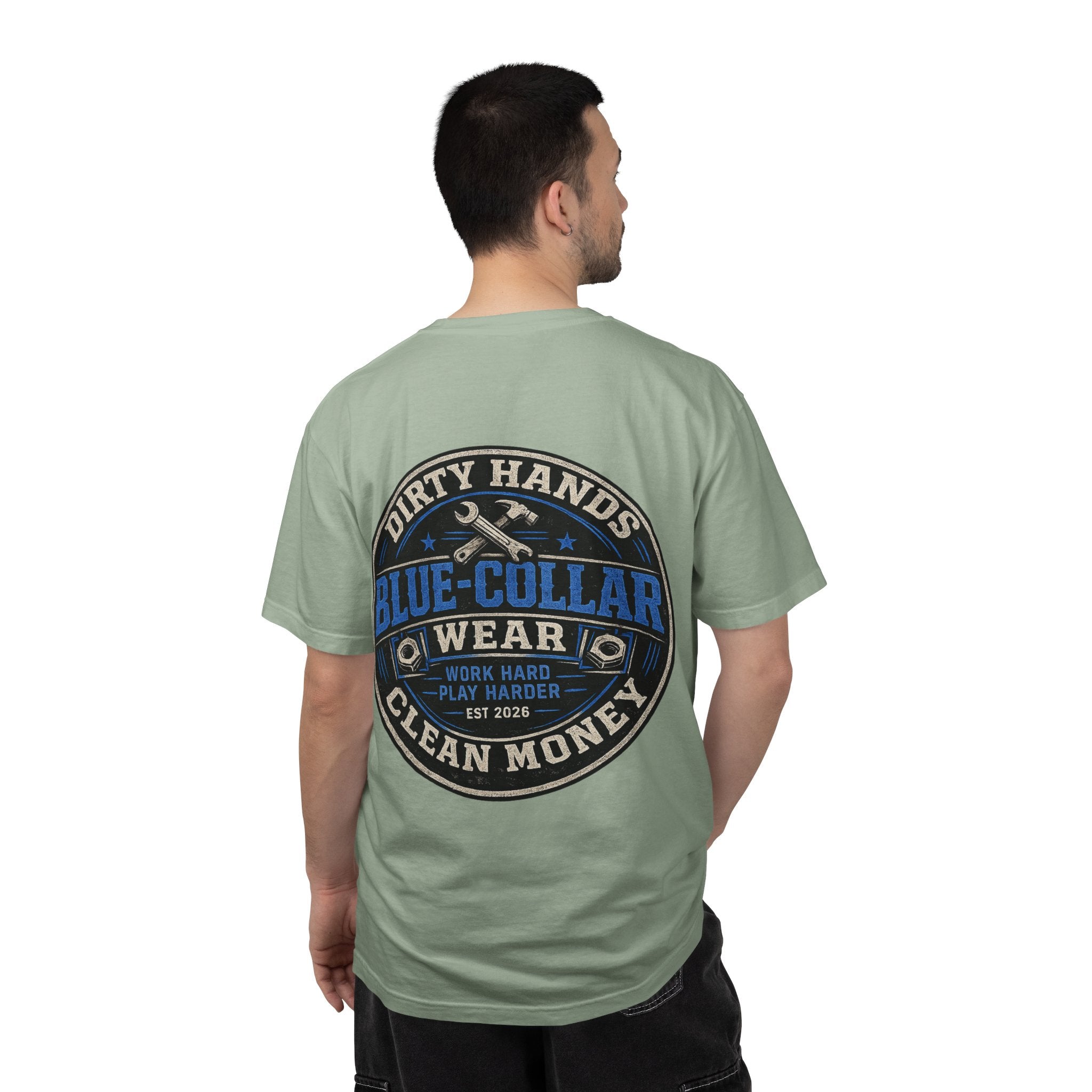 Blue-Collar T-Shirt — "Dirty Hands, Clean Money" Workwear Graphic Tee
