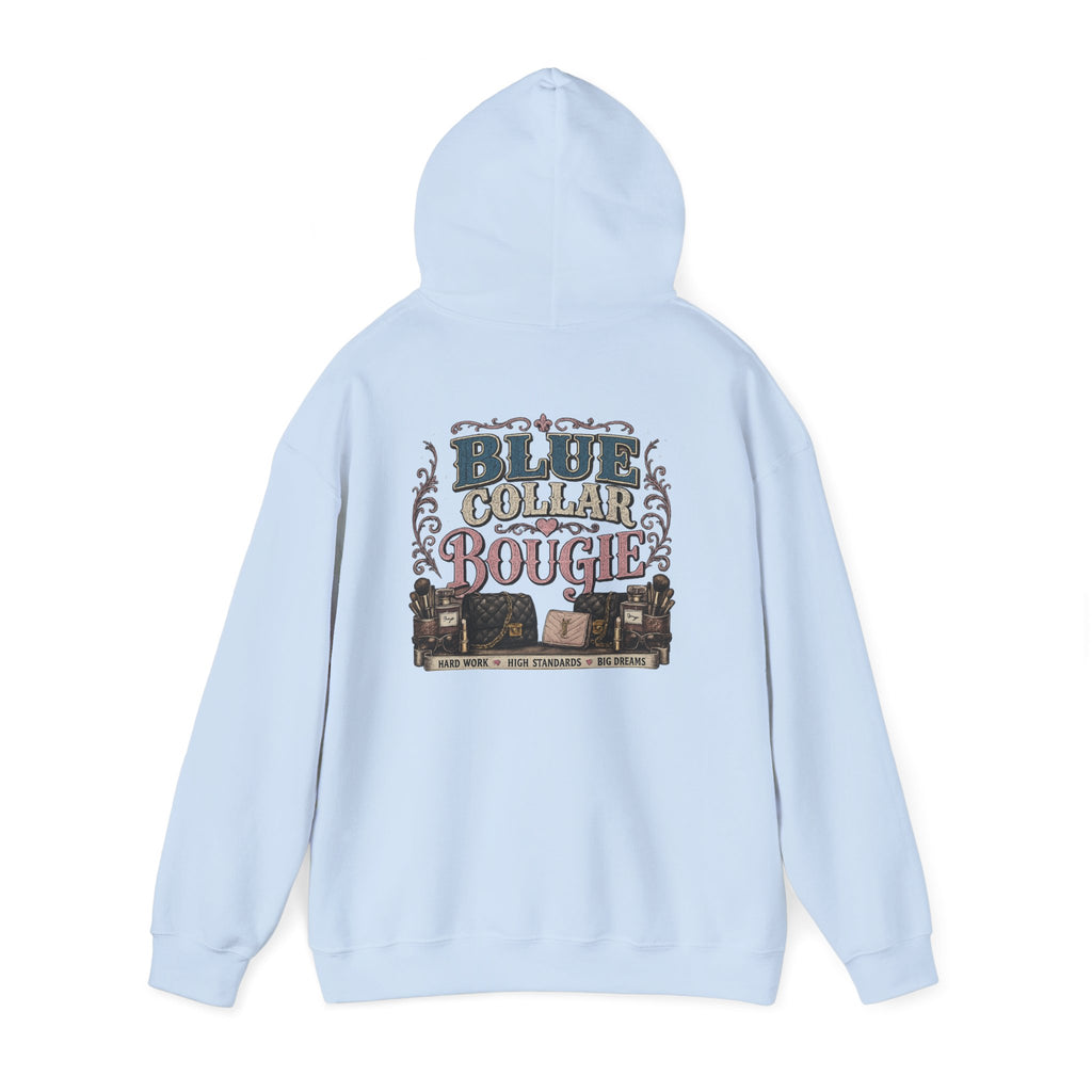 Blue Collar Bougie Hoodie — Rustic Workwear Graphic Pullover