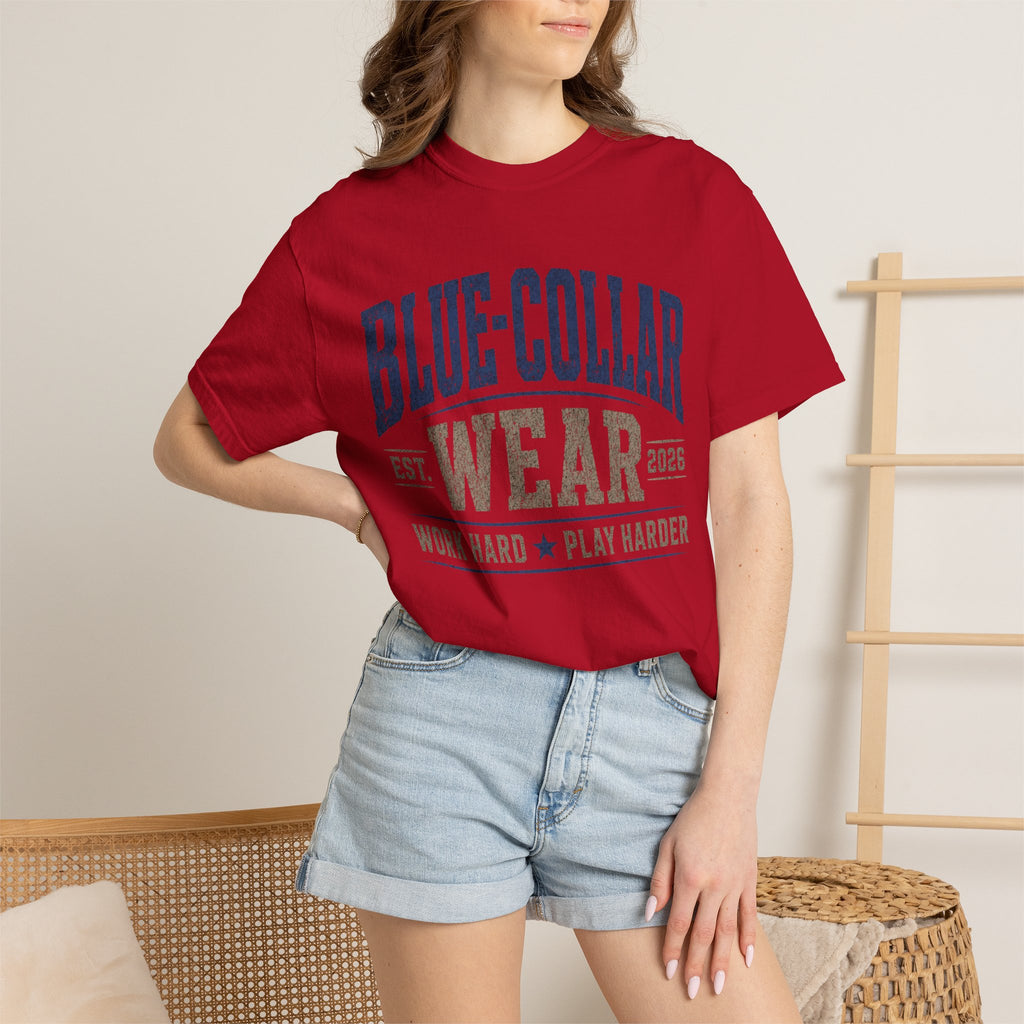 Blue-Collar Wear T-Shirt — "Work Hard • Play Harder" Retro Workwear Tee