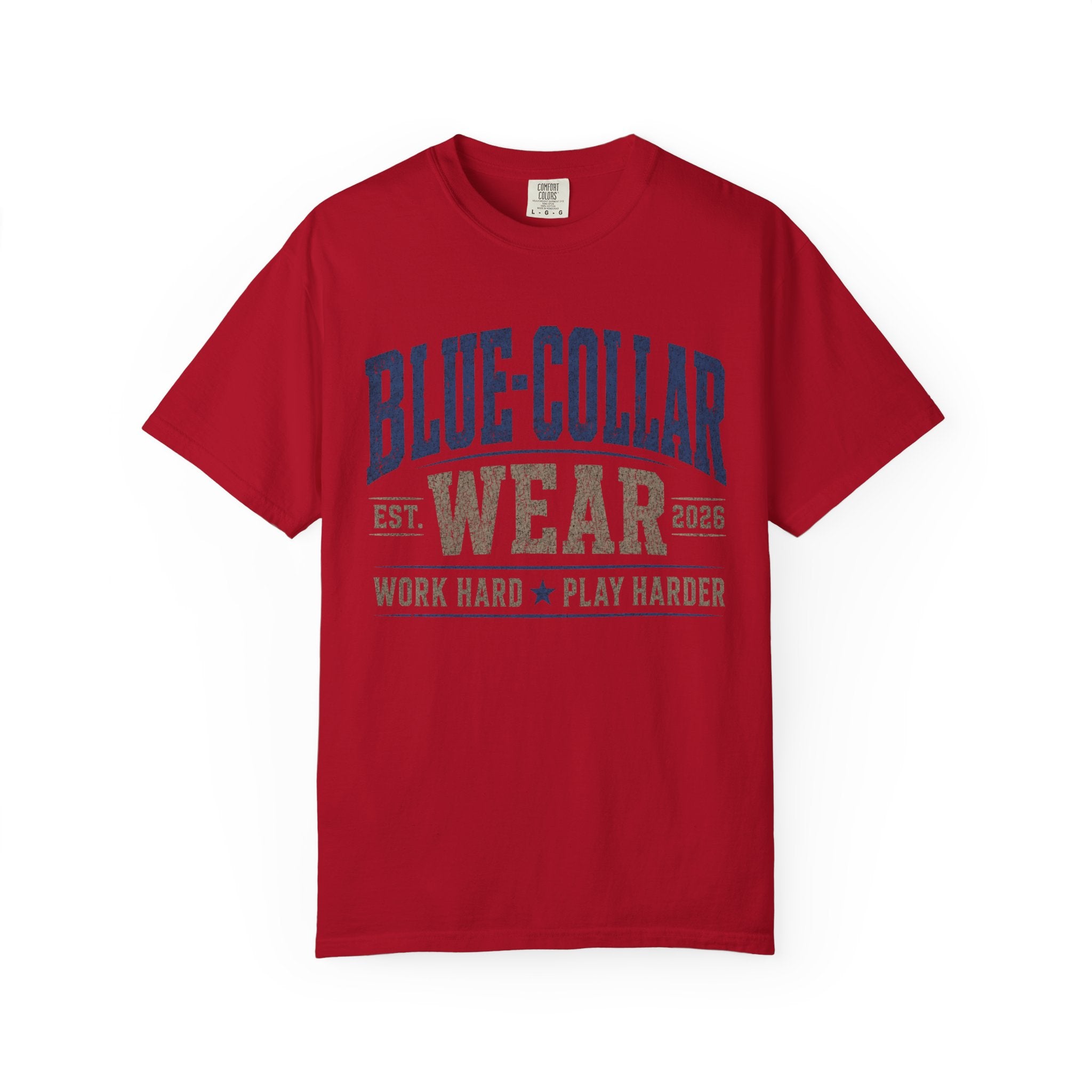 Blue-Collar Wear T-Shirt — "Work Hard • Play Harder" Retro Workwear Tee