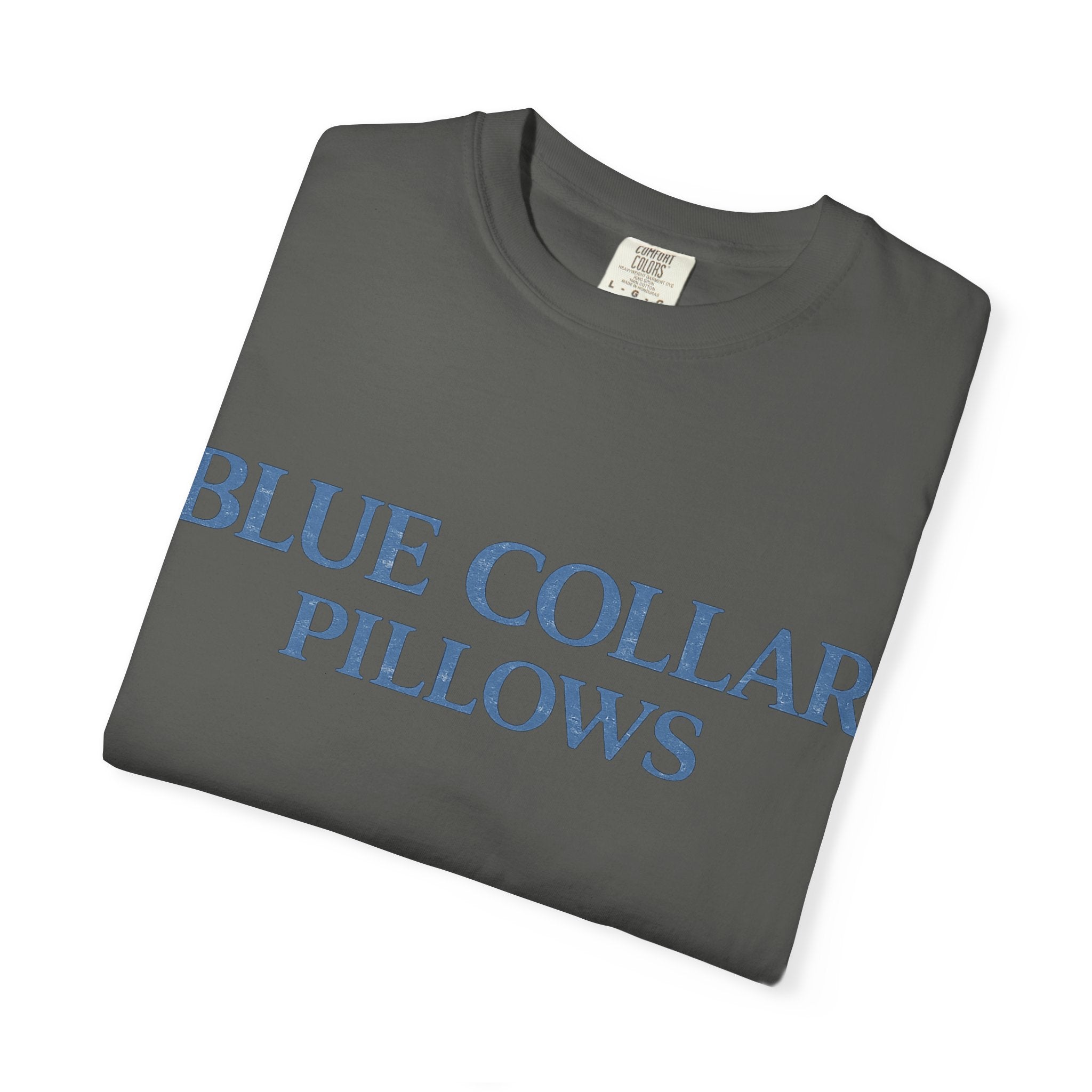 Blue Collar Pillows T-Shirt — Vintage Serif Logo Tee