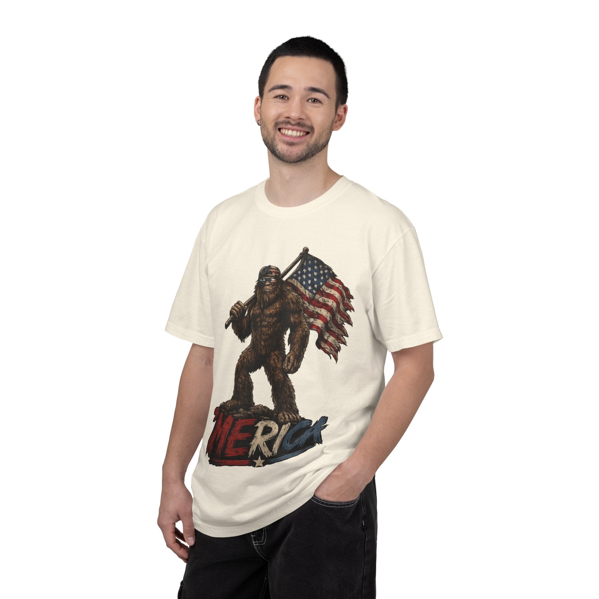 'Merica Bigfoot Flag T-Shirt — Patriotic Sasquatch Americana Tee