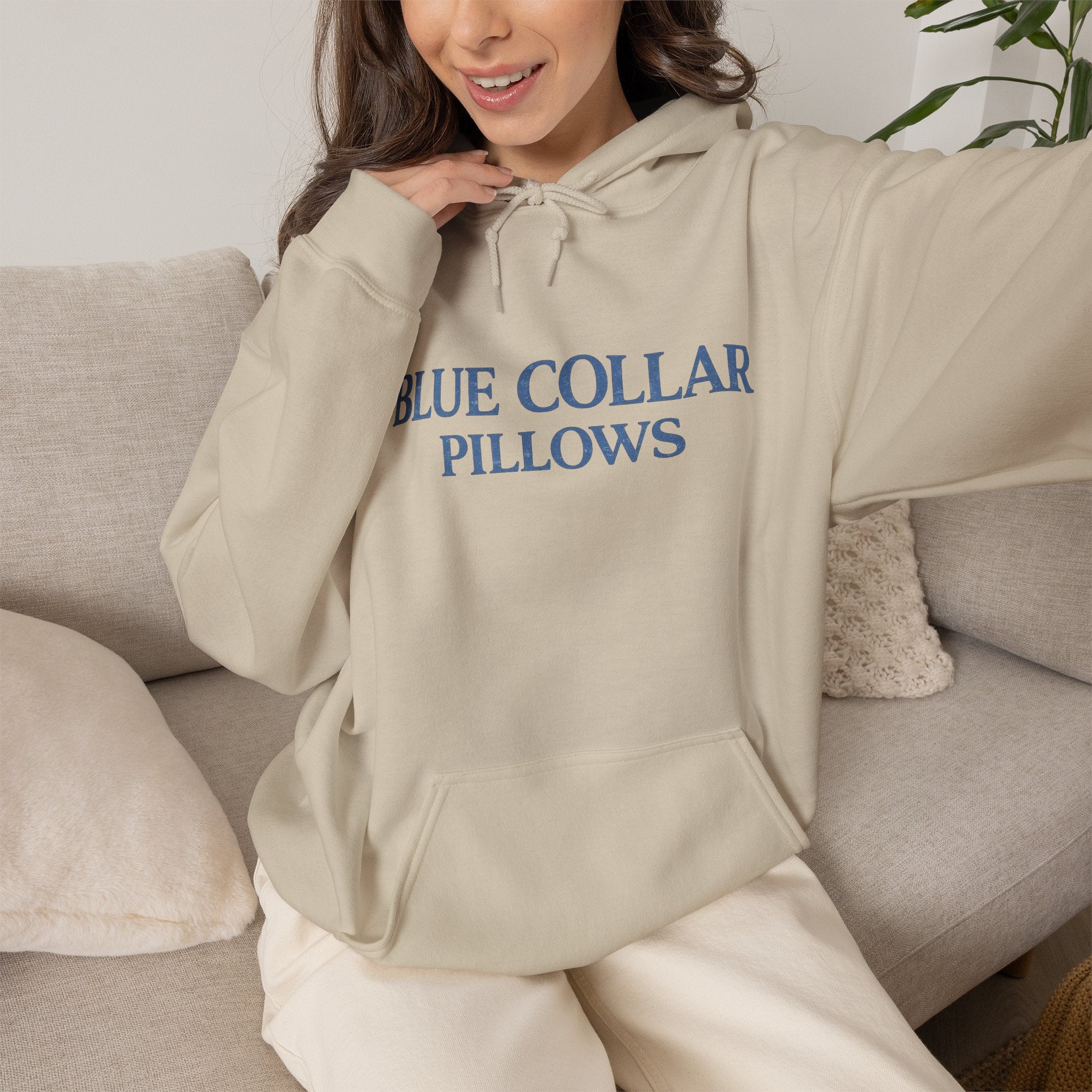 Blue Collar Pillows Hoodie — Minimalist Workwear-Inspired Pullover