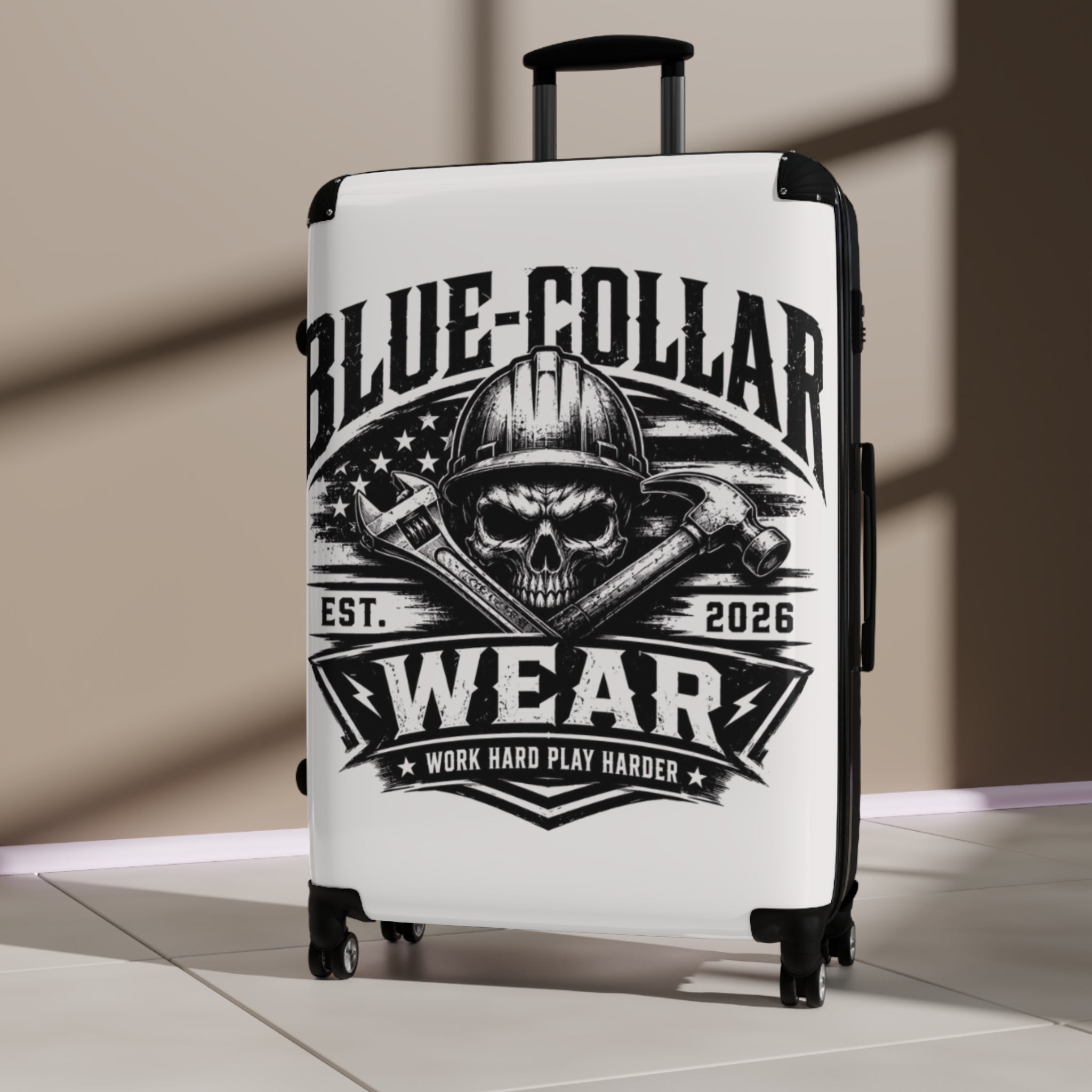 Suitcase — Blue Collar Wear Skull Luggage | Work Hard Play Hard Travel Case