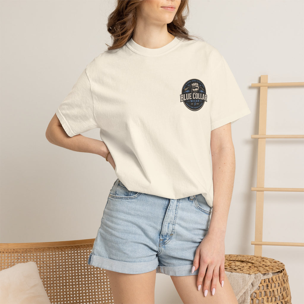 Blue Collar T-Shirt — Retro Workwear Fist Logo