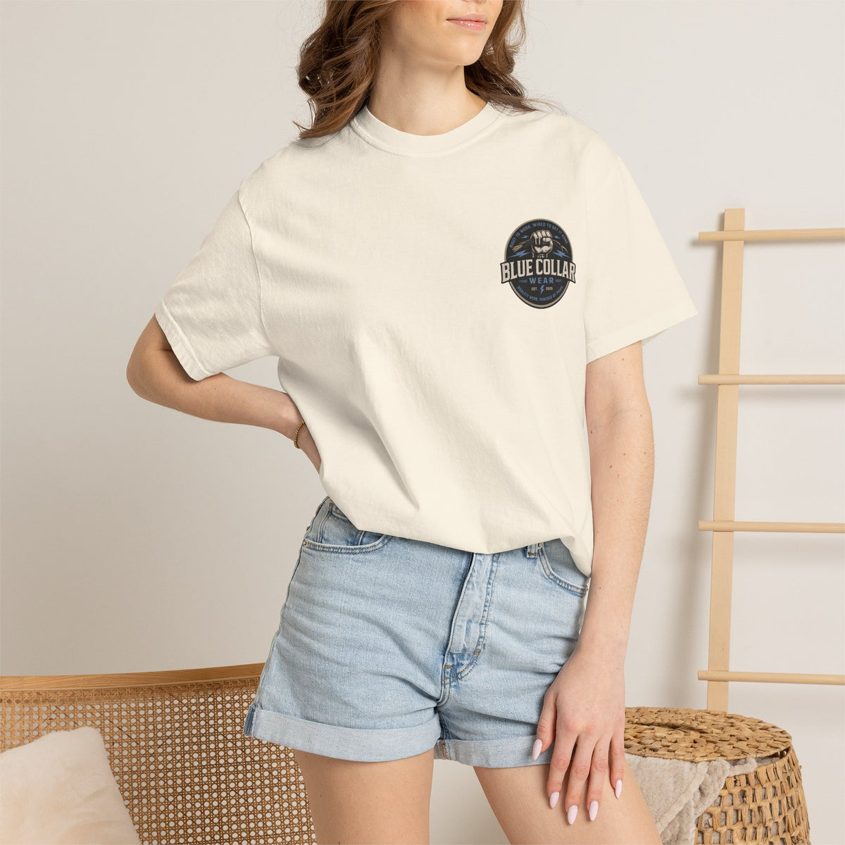 Blue Collar T-Shirt — Retro Workwear Fist Logo