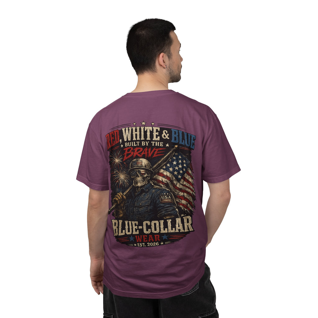 Blue-Collar Wear Patriotic T-Shirt — “Red, White & Blue Built by the Brave”