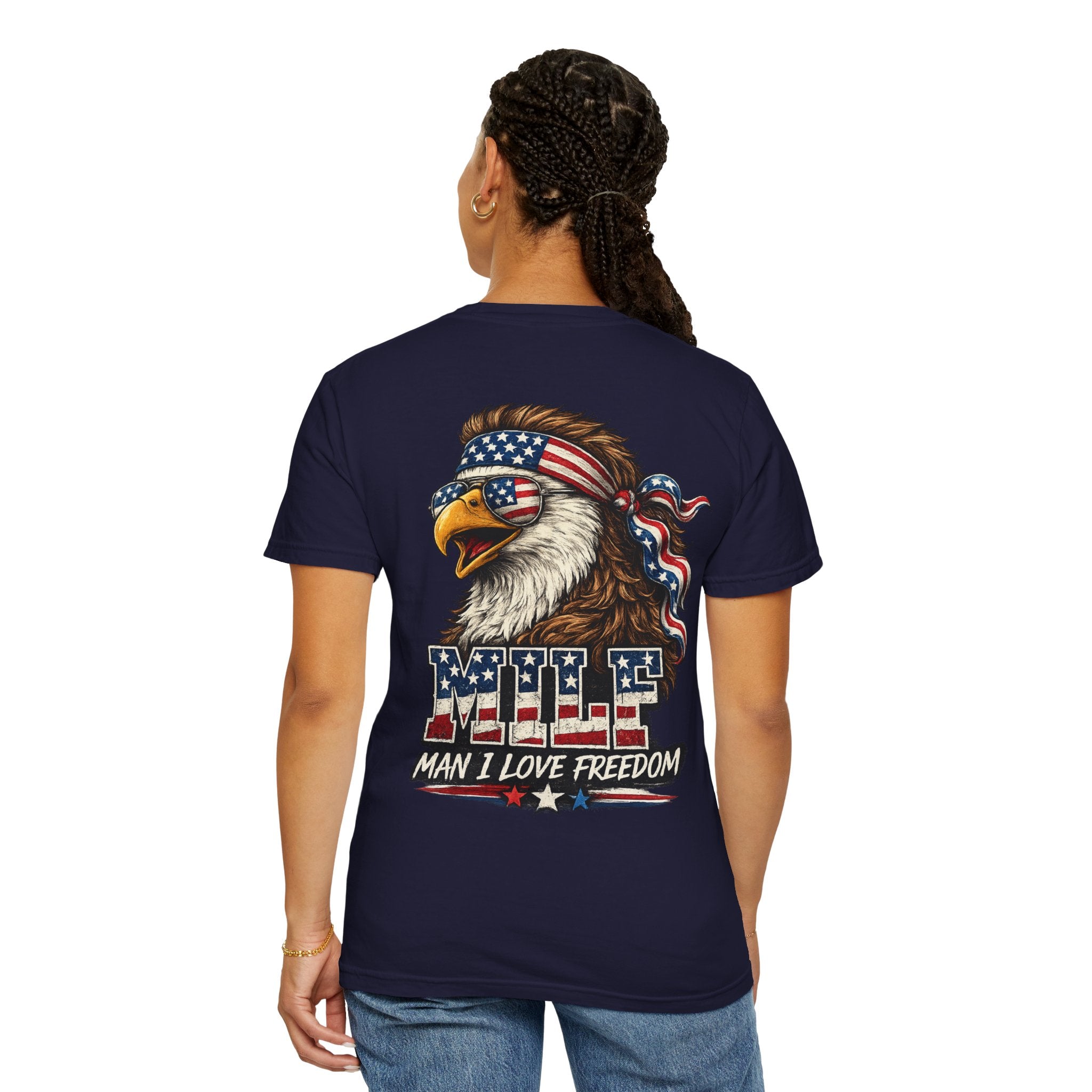T-Shirt — 'MILE Man I Love Freedom' Patriotic Eagle Graphic