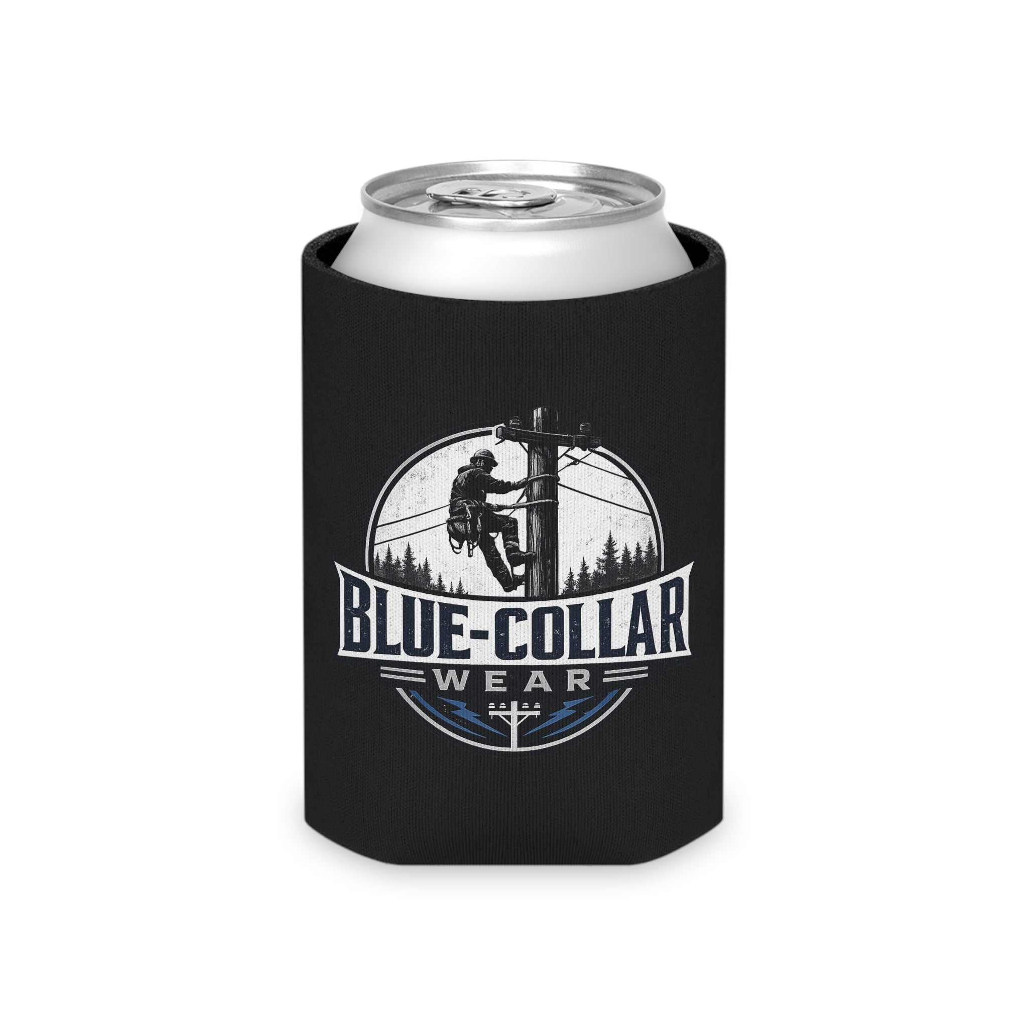 Blue-Collar Wear Can Cooler – Red Insulated Beer Koozie with Lineman Logo