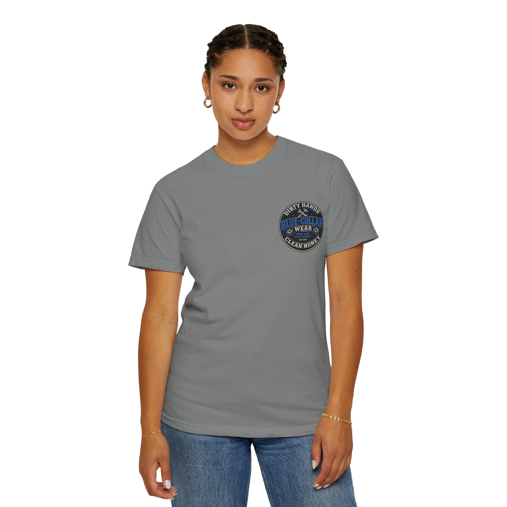 Blue-Collar T-Shirt — "Dirty Hands, Clean Money" Workwear Graphic Tee