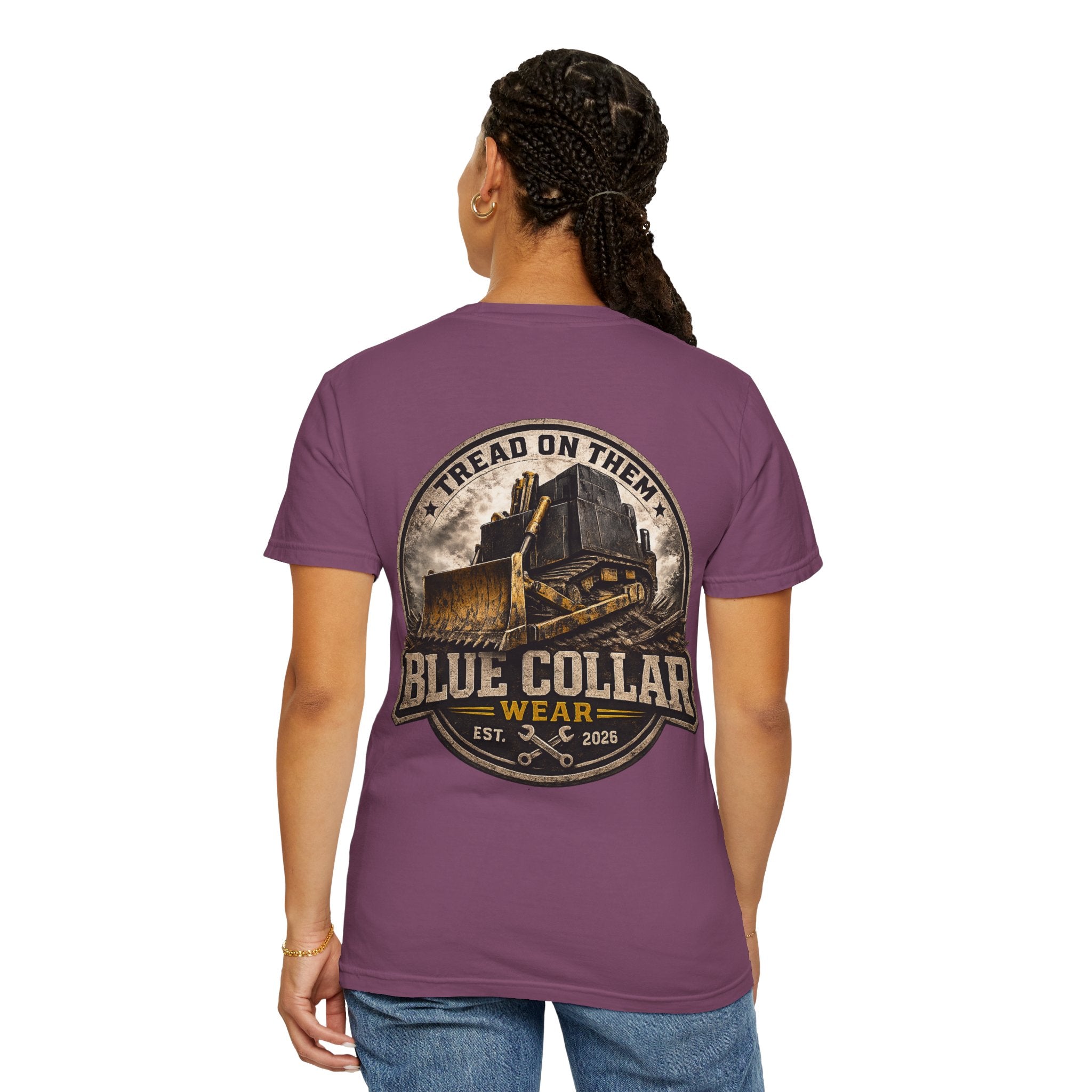 Blue Collar T-Shirt — "Tread On Them" Bulldozer Workwear Tee