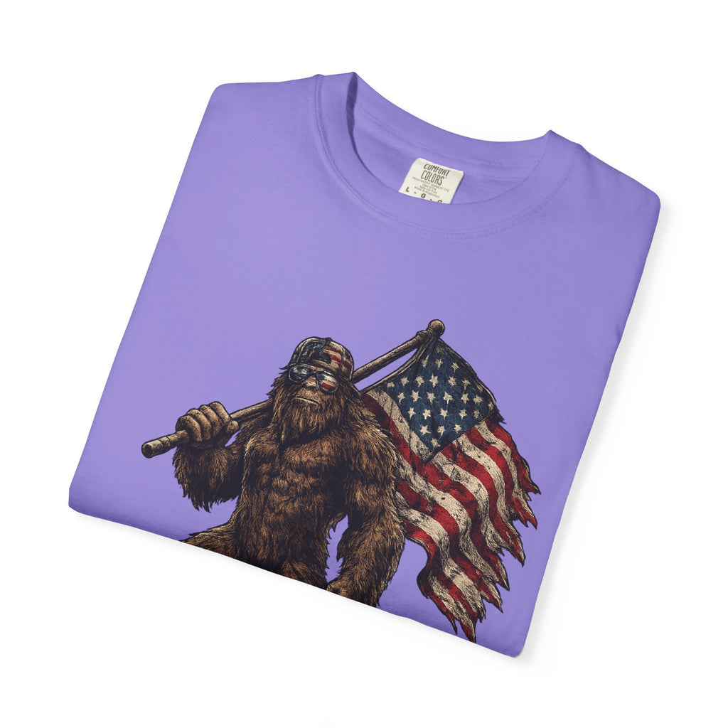 'Merica Bigfoot Flag T-Shirt — Patriotic Sasquatch Americana Tee